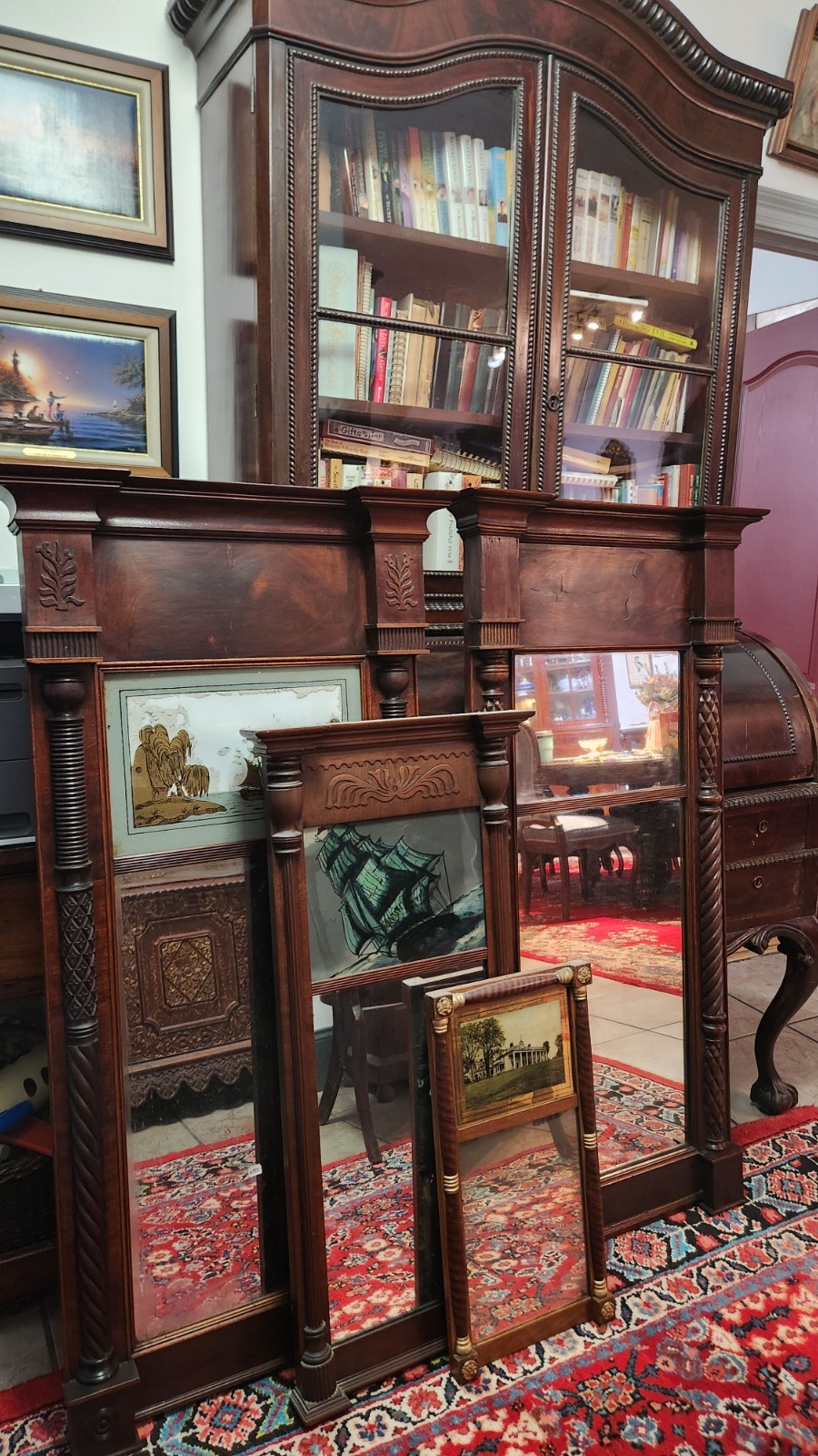 Nr Pair Pier, Trumeau MIRROR, Looking Glass, F Stoppani, NYC, Federal c1820, 50″