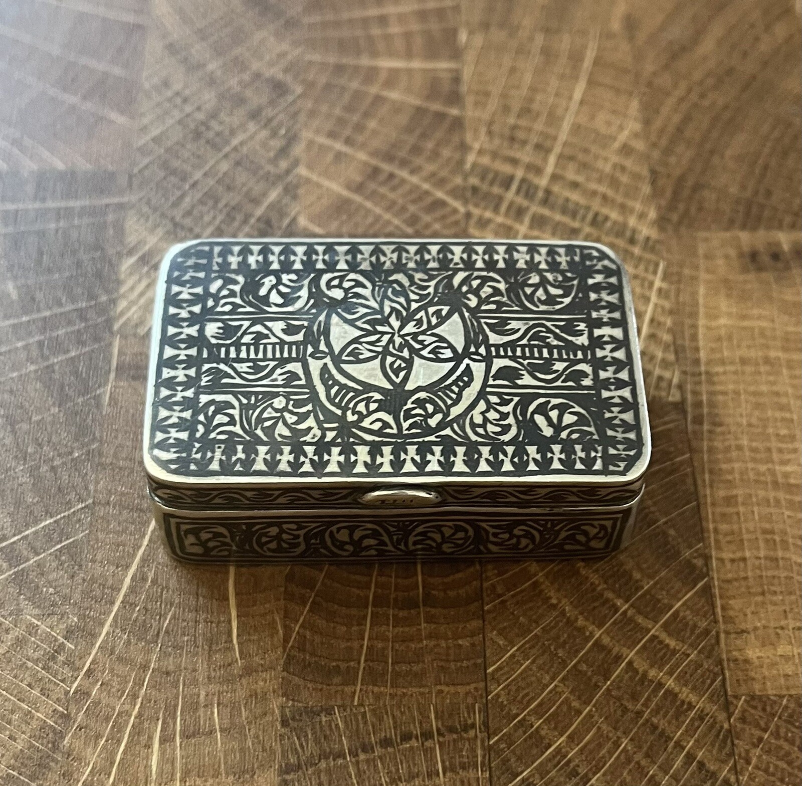 Vintage Antique Russian? Niello Silver Snuff Box, Intricate Detailing