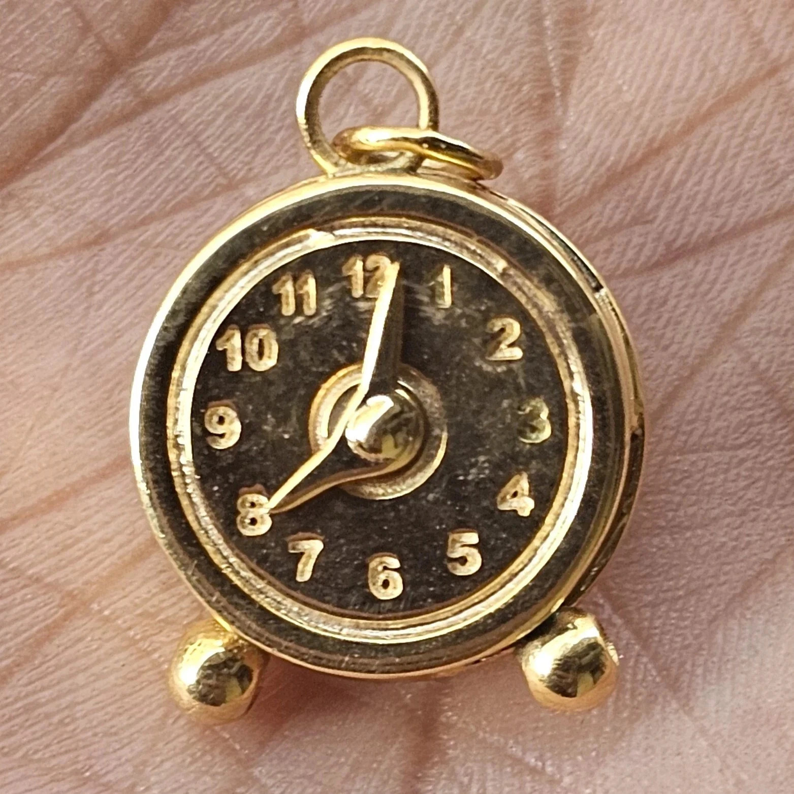 Vintage Style Clock Charm Pendant 14K Yellow Gold Plated Silver Free 18″ Chain