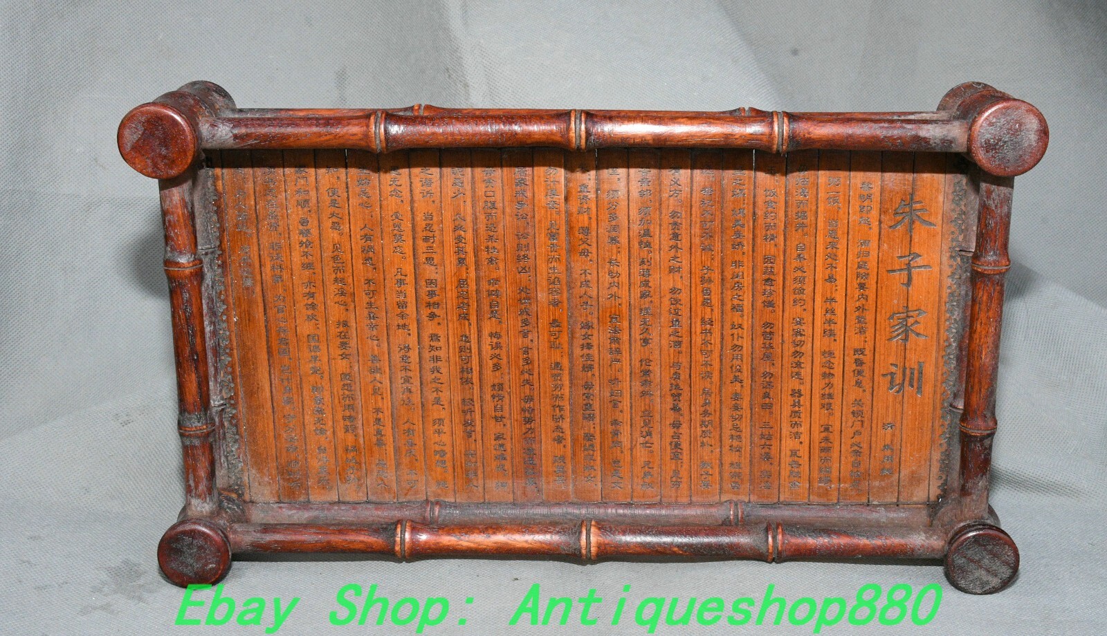 13”Old Chinese Huali Wood Carving Zhu Zi Family Motto Education Book Statue