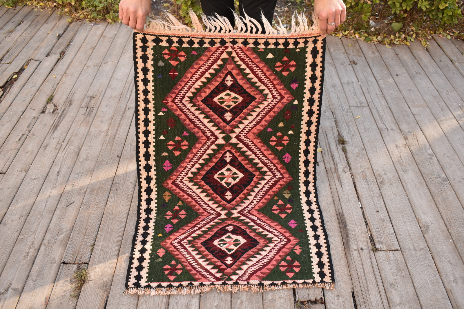 Turkish Rug 19”x40” Handwoven Van Kilim 50x102cm Wool Vintage Tribal Area Rug