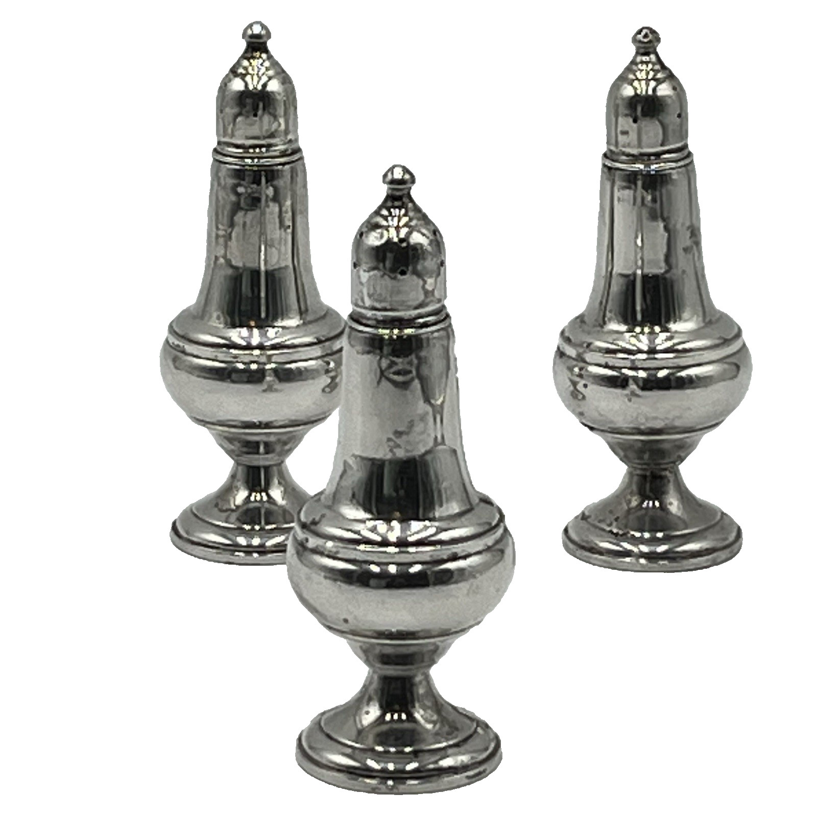 Vintage Empire Sterling Silver Weighted Salt Pepper Shakers Set of 3 #246