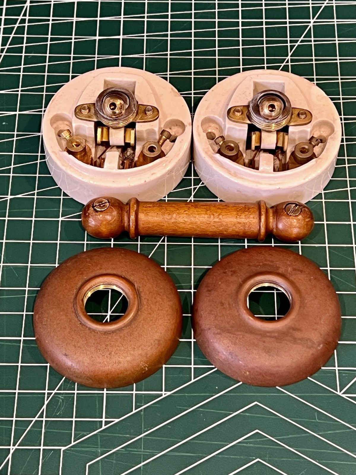 Antique Toggle Switch Brass and Porcelain Double Dolly Switch Small