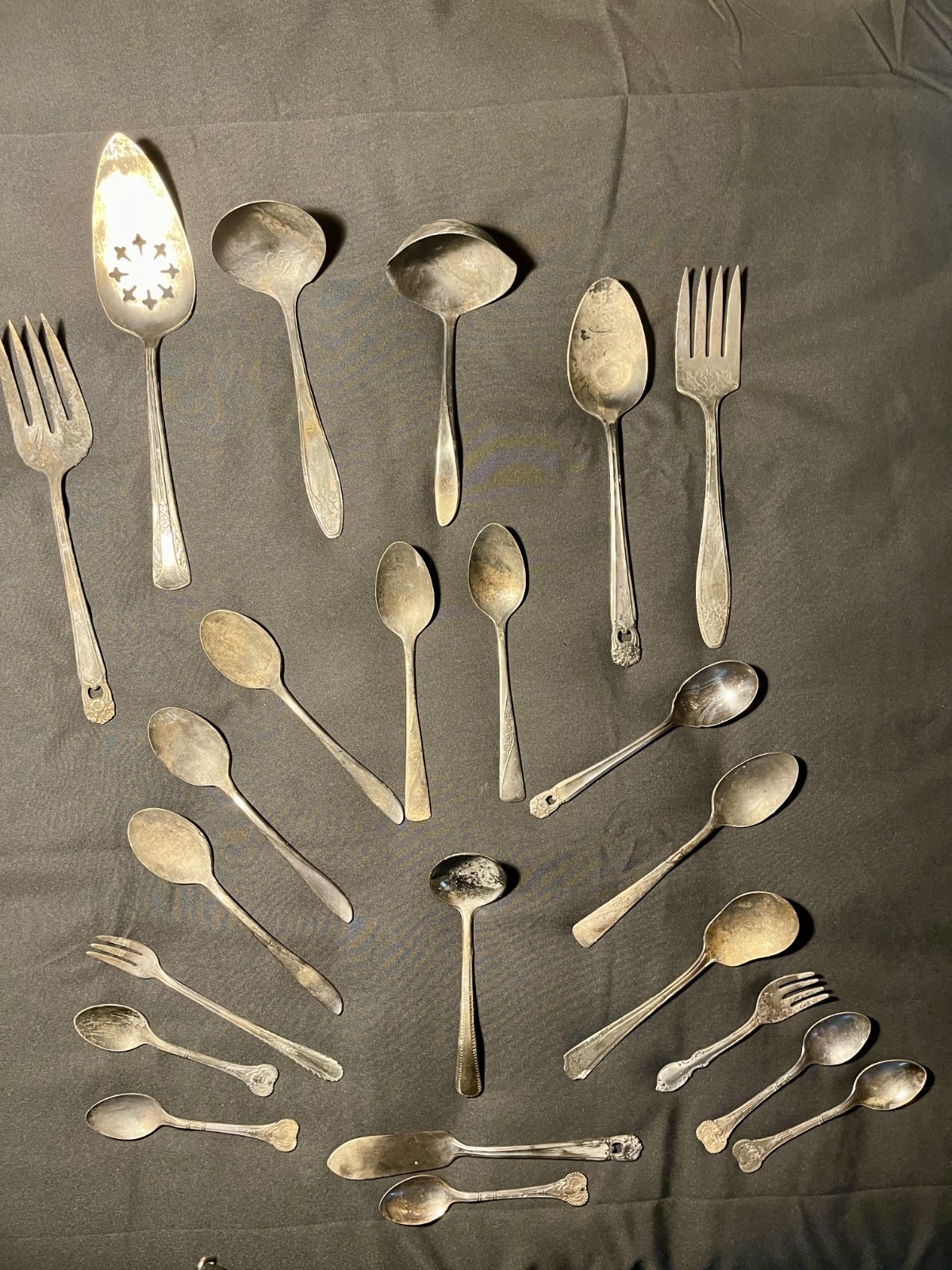 Tarnished Silverplate Flatware/Serving Utensils 23 pcs-Craft/Decor/Restoration