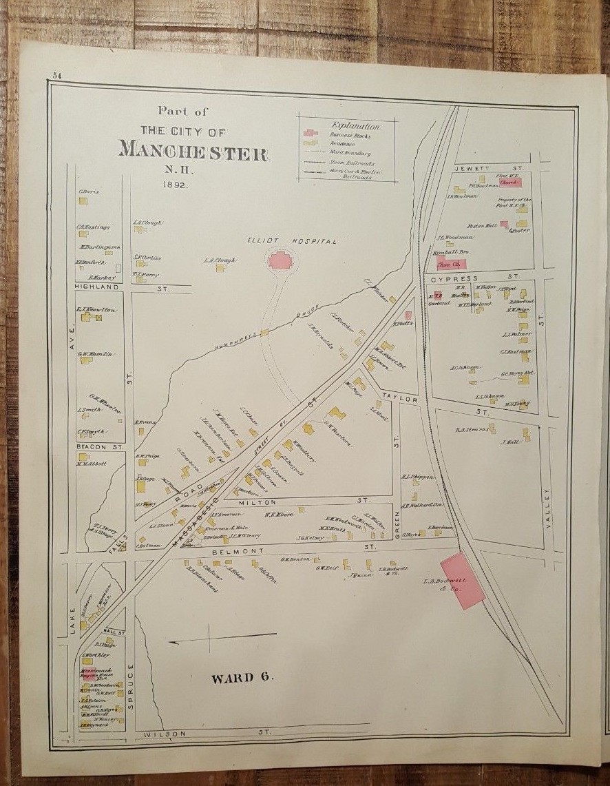 Antique MAP – PART OF THE CITY OF MANCHESTER, N.HAMPSHIRE – 1892 ATLAS