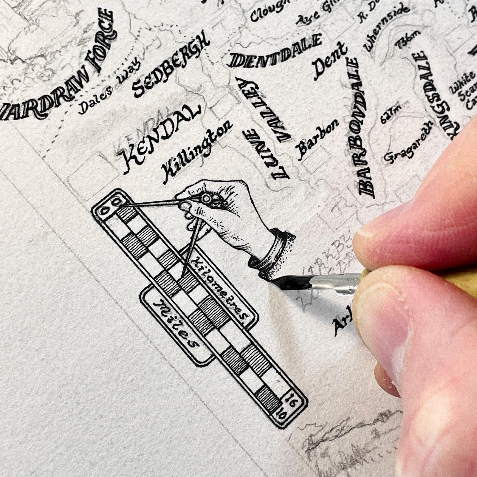 Yorkshire Dales Map [with mount] – Fine Art Prints Hand Drawn by Manuscript Maps