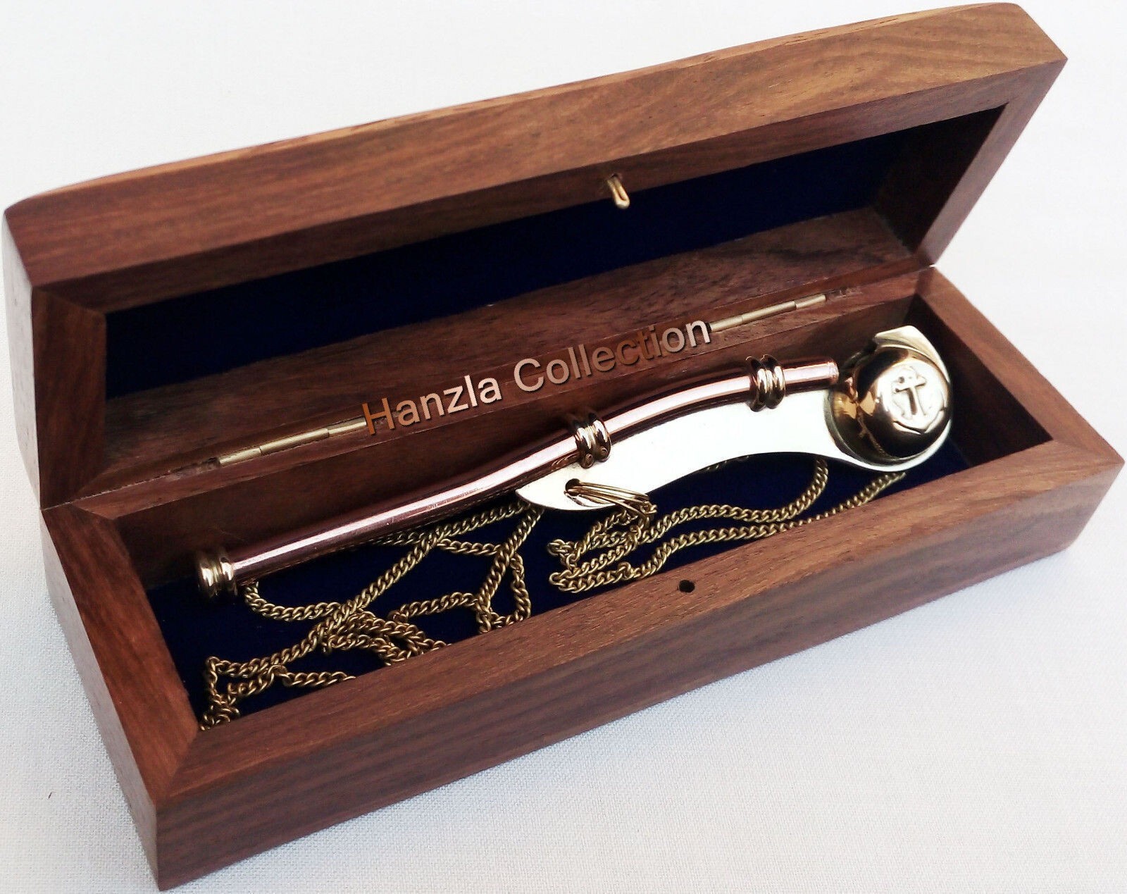 Brass / Copper Nautical Bosun Call Pipe Boatswain Whistle With Wooden Box Gift