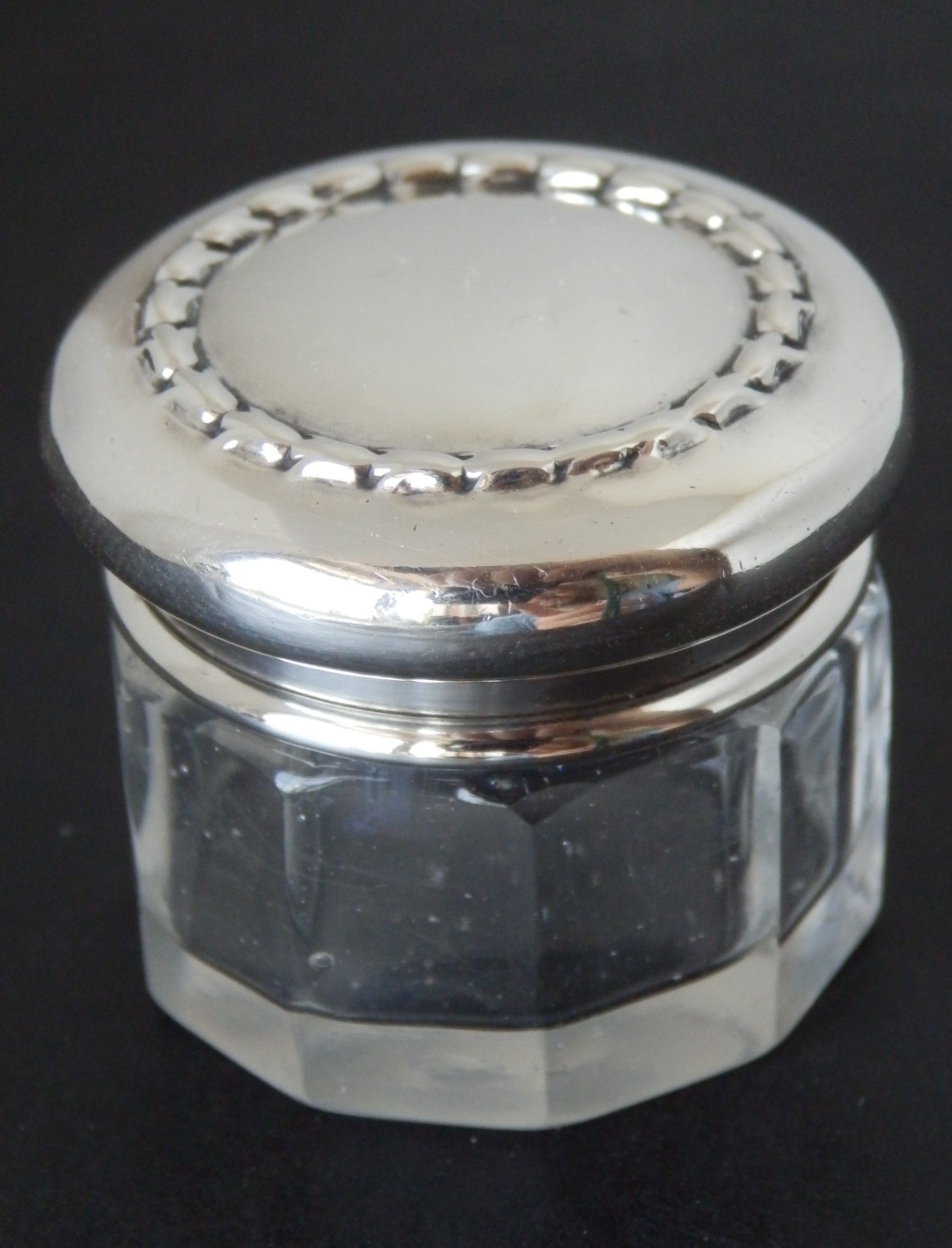 Antique Art Nouveau Solid Silver topped Glass Jar Pot By Levi & Salaman Bir 1919