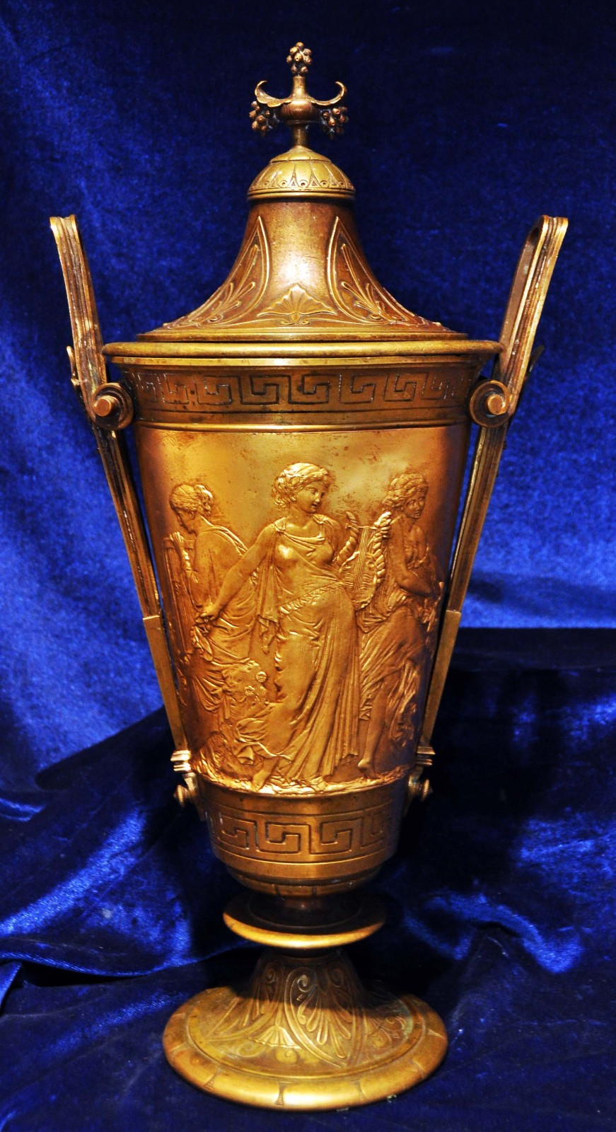 NEOCLASSICAL BRONZE ALLEGORY RELIEF URN GILT GRAND TOUR GREEK ROMAN BUST ORMOLU