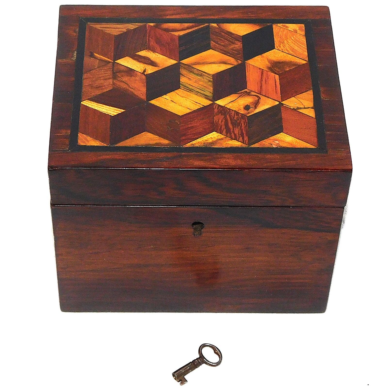 Victorian 19th Century Rosewood Tunbridge Ware Tea Caddy