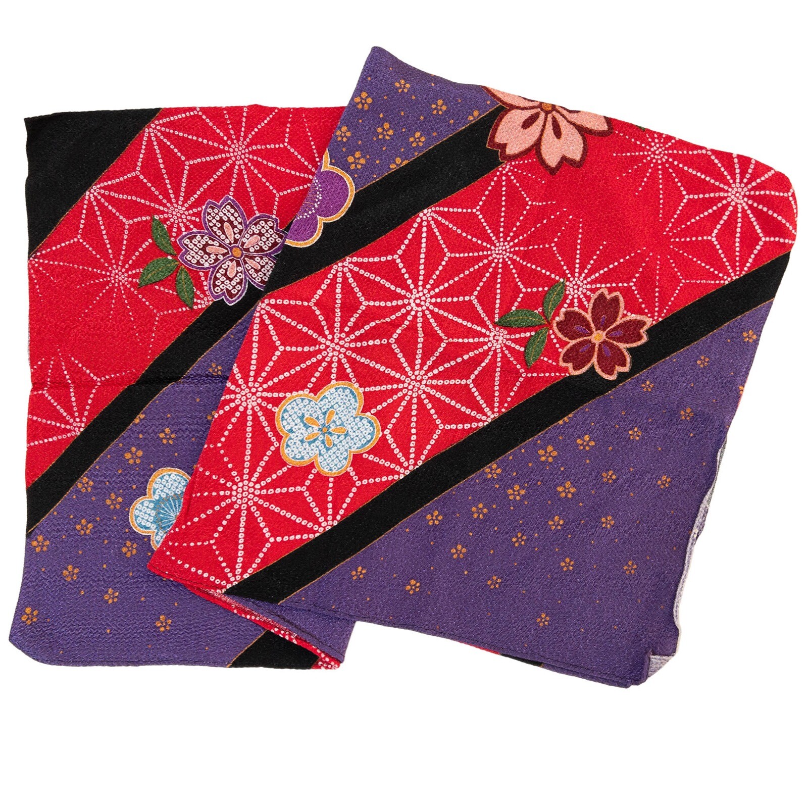VTG Floral Rayon Chirimen Asanoha Design Furoshiki Size 66 X 69 cm: Aug24-B