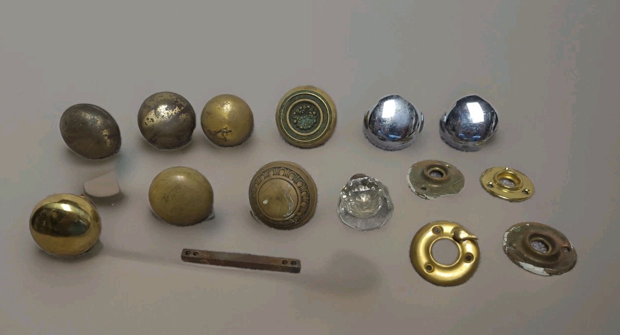 VTG Antique Door Knobs Hardware Lot of 15 Pc Brass Glass Chrome Escutcheons