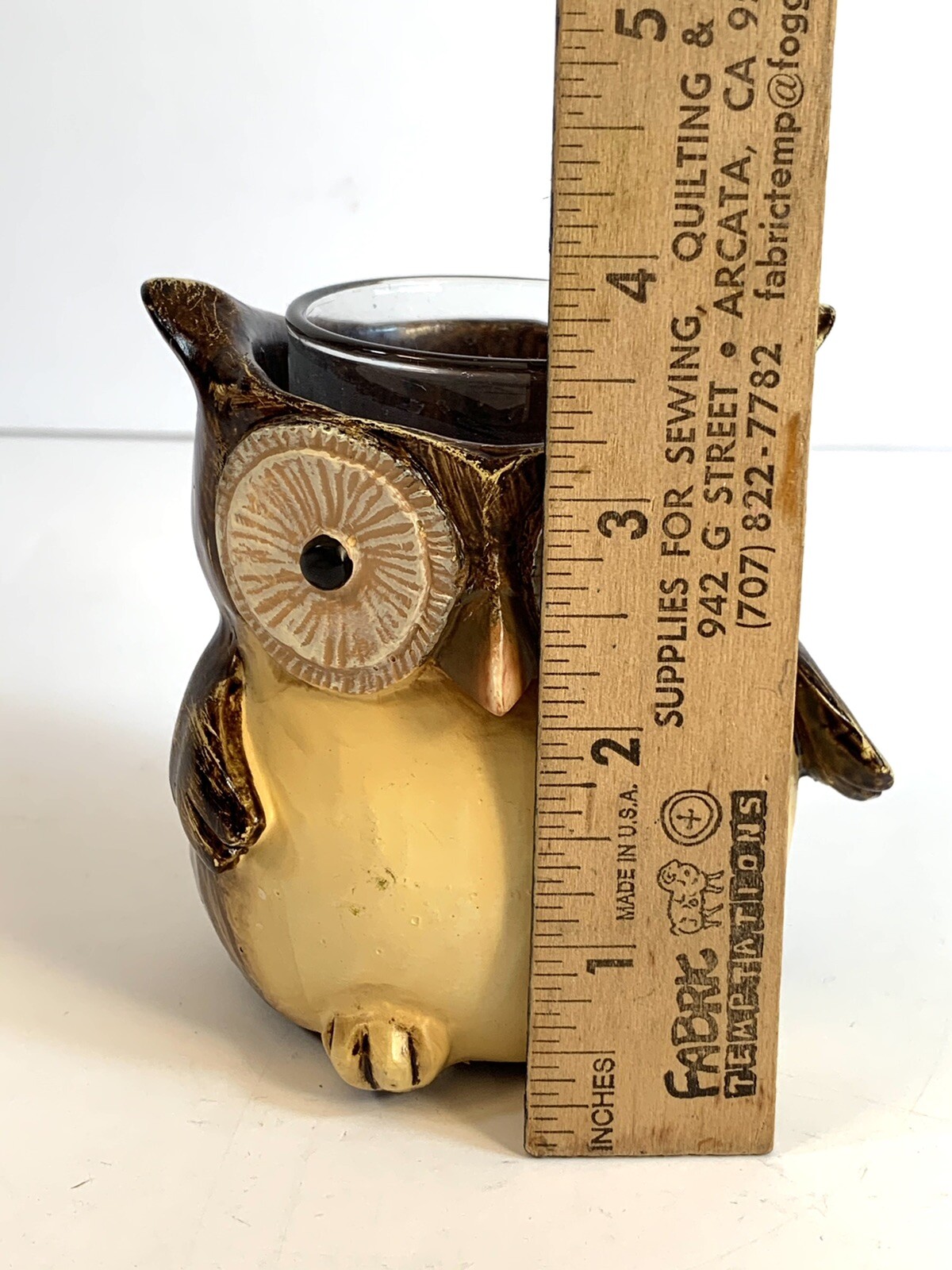 Owl Candle Holder/Statue Mid Century Ceramic 3 1/2” X3 1/2”