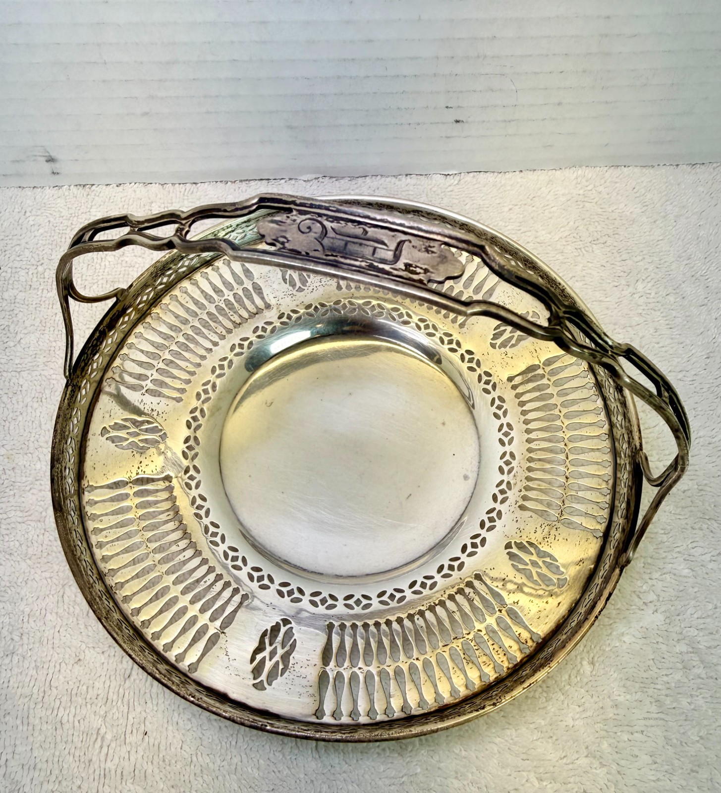 Antique Sterling Silver Pierced Bon Bon Dish Basket w/ Handle #8705