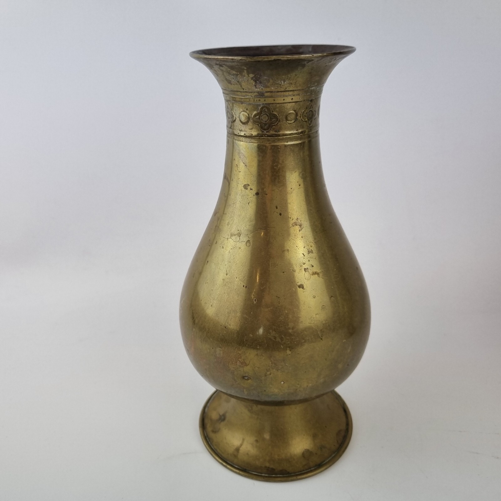 Antique Pair Brass Ecclesiastical Vases IHS Christogram 22.5cm High
