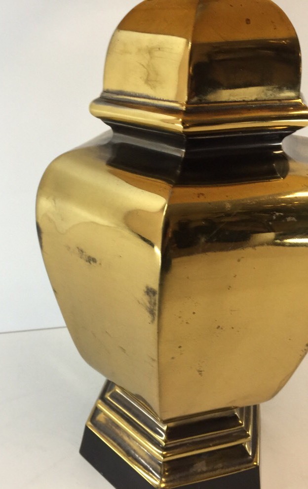 Vintage Mid Century Modern Solid Brass Table Lamp Tommi Parzinger Era Hexagon
