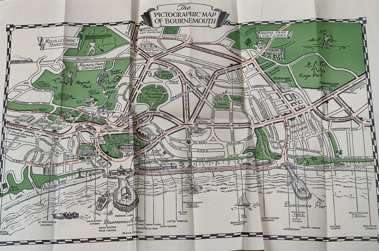 THE PICTOGRAPHIC MAP OF BOURNEMOUTH Beautiful Vintage Map