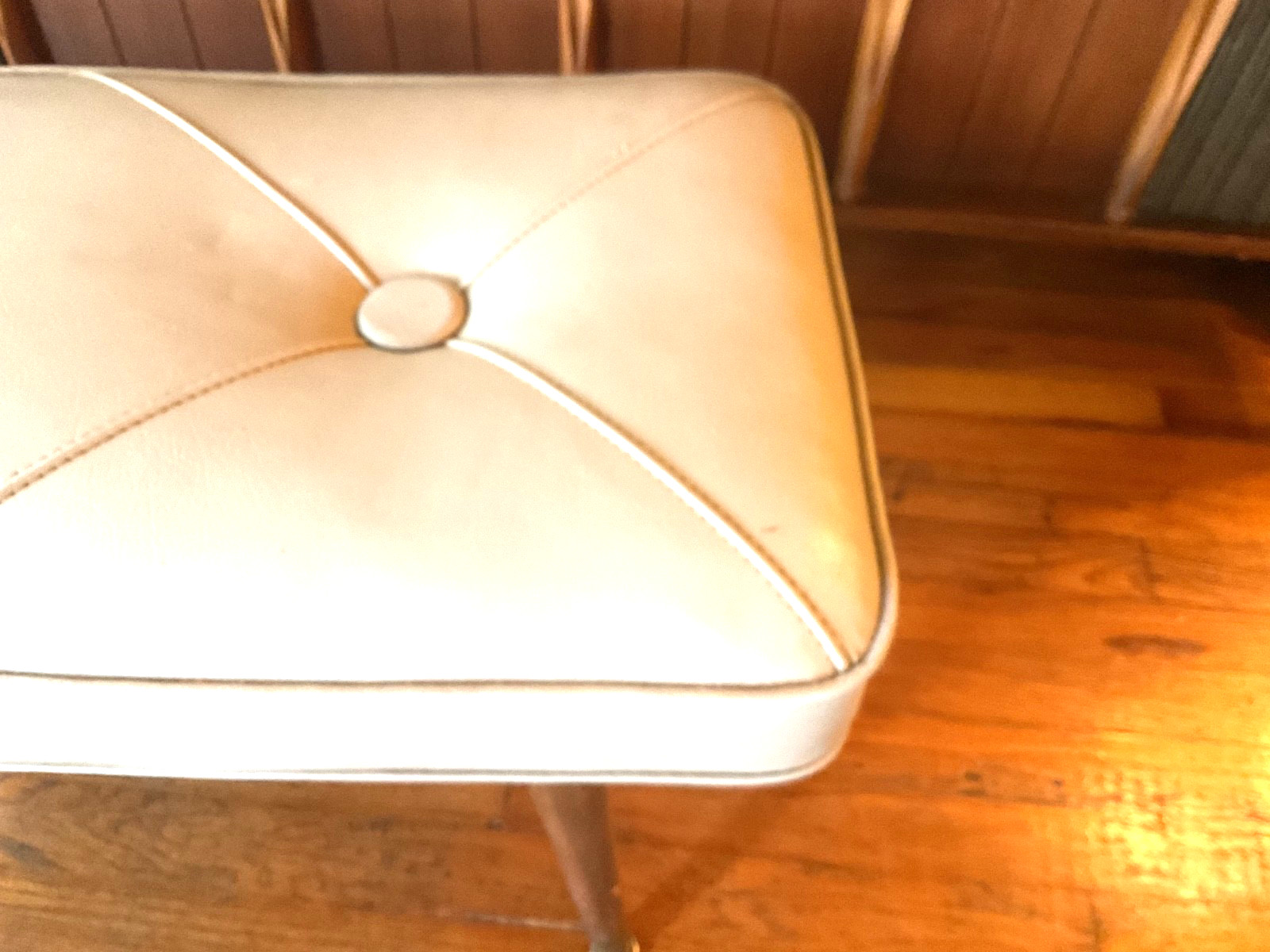 Vintage Mid-Century Modern retro mcm Peg Leg Footstool Ottoman bench vinyl stool
