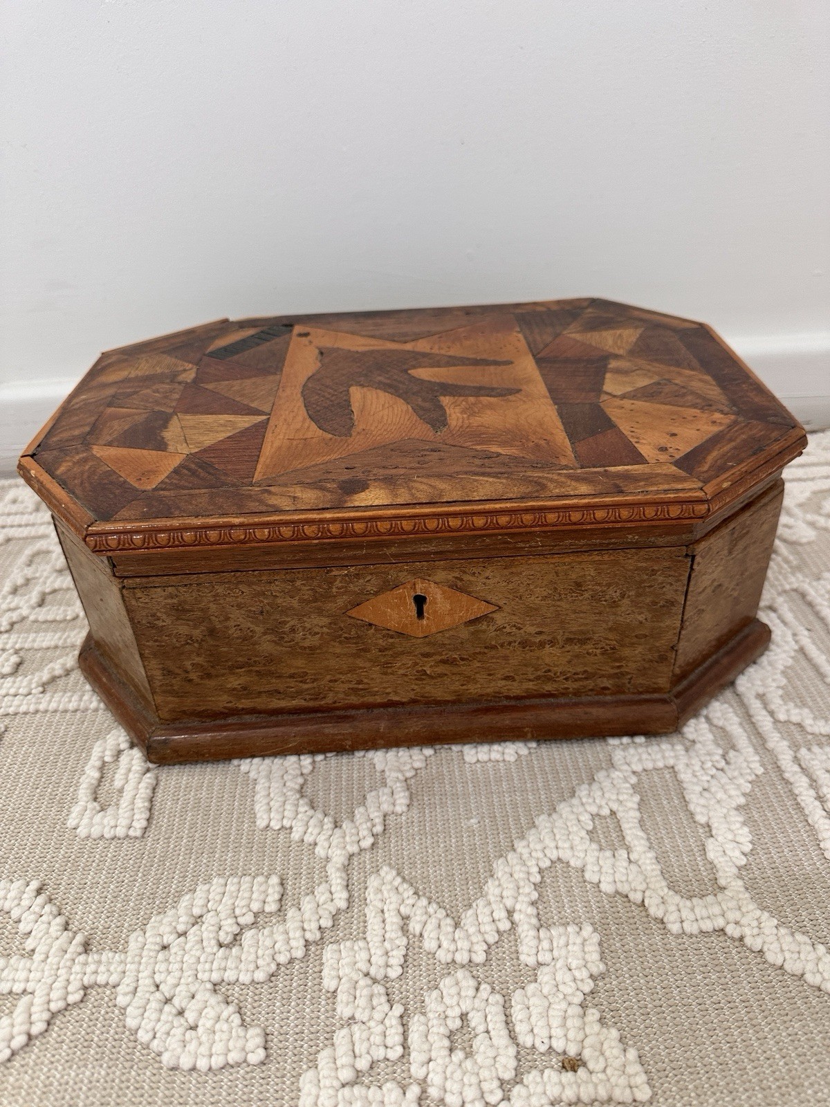 Antique Victorian Maple Blackwood Totara Wooden Jewellery Trinket Box circa 1890