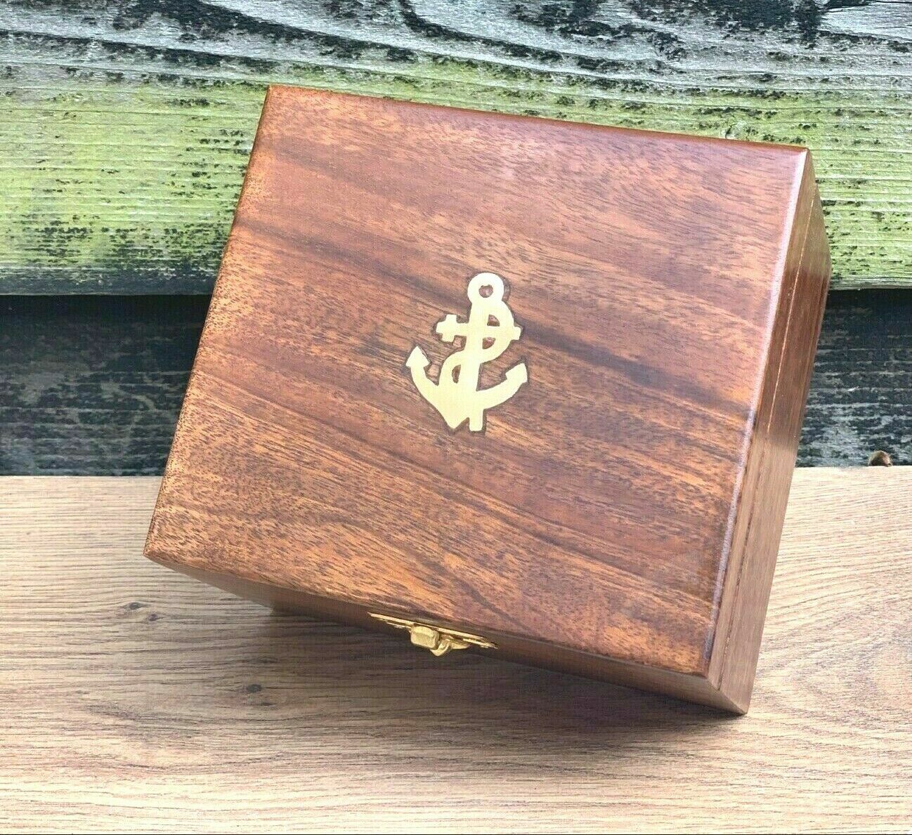 Antique Brass Pocket Sextant Navigation Nautical Marine Vintage Wooden Box