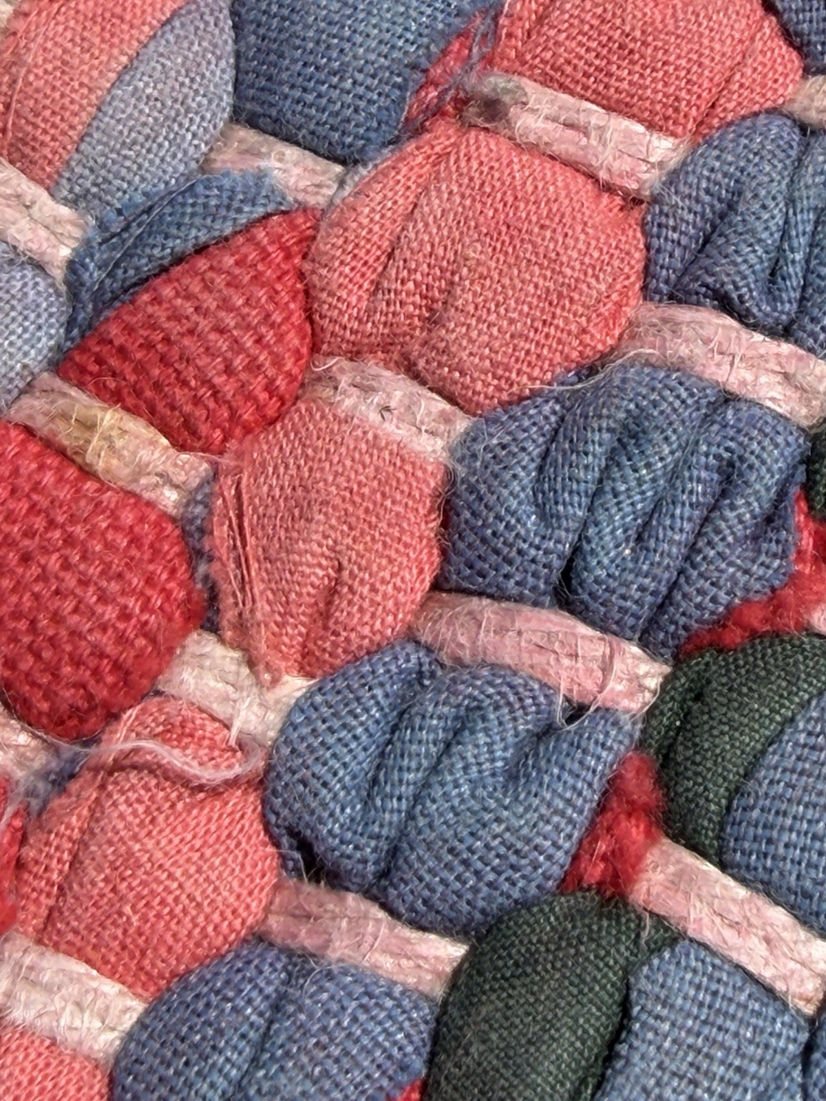 Vintage Abstract Linear Color American Farmhouse Braided Rag Rug Wool Cotton 8×5
