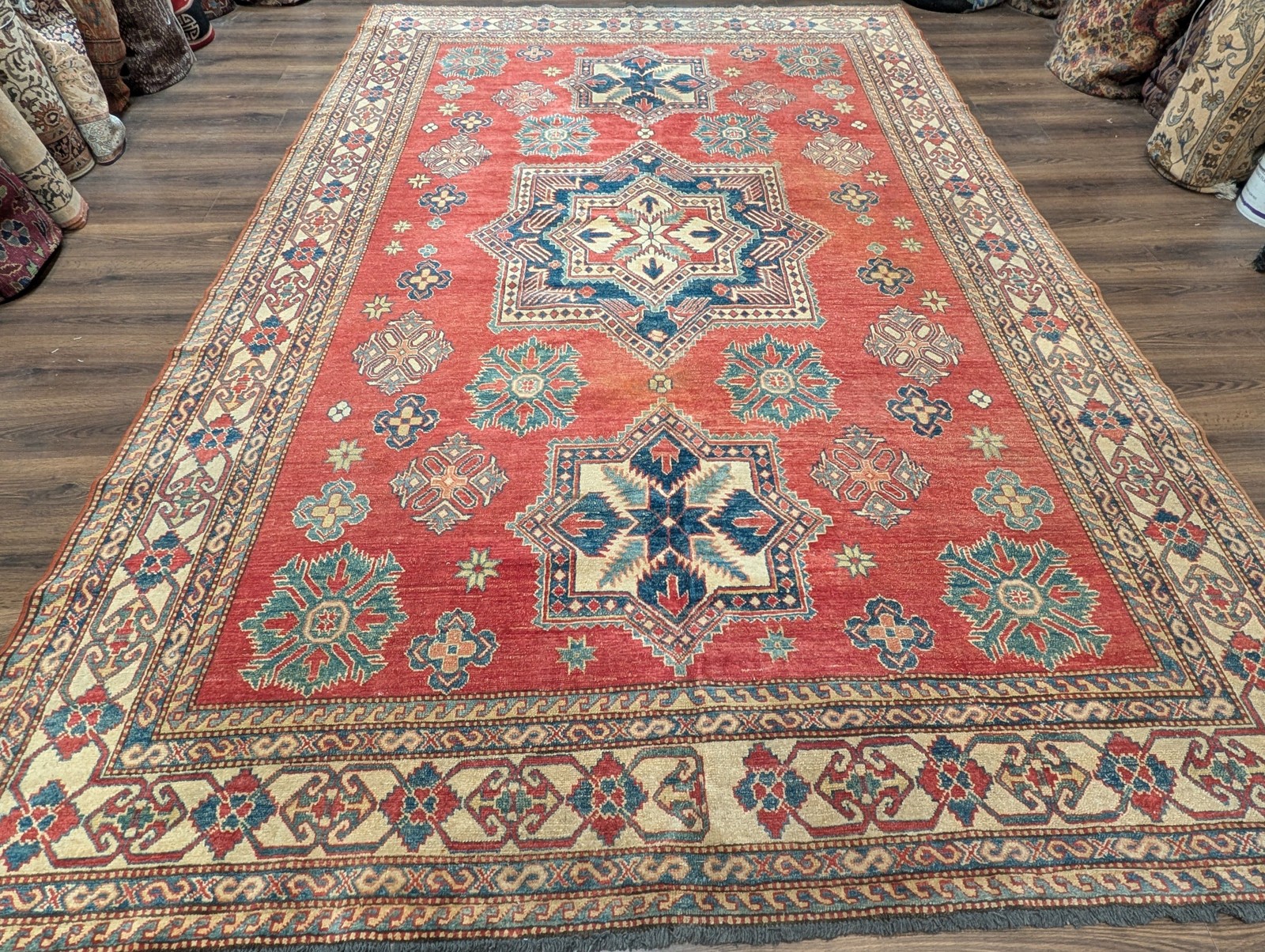 Turkish Heriz Rug 8×12, Geometric Medallions, Wool, Hand Knotted