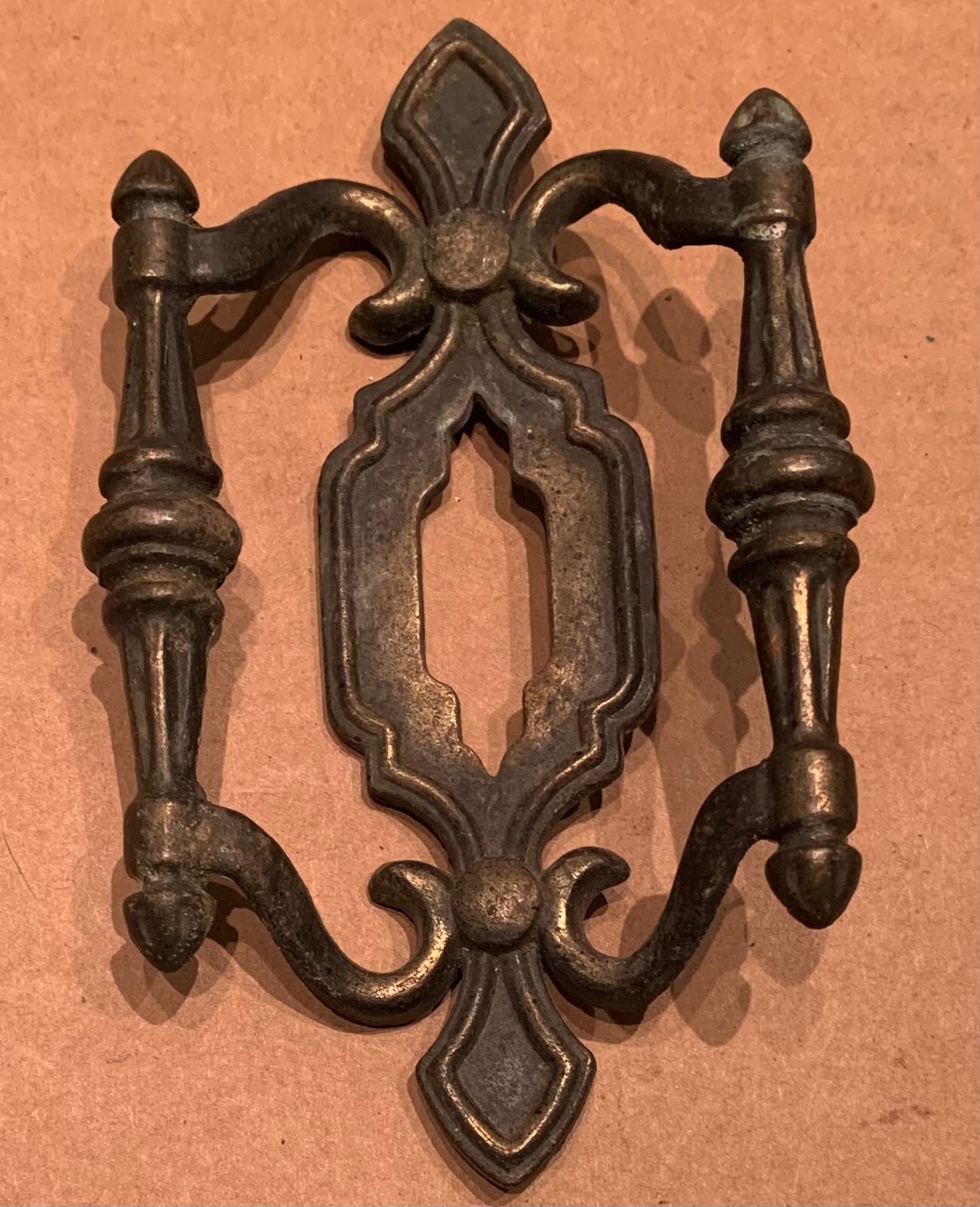 TRUE Vintage Brass Drawer Cabinet Pull ornate double handle bar 6″ long fancy