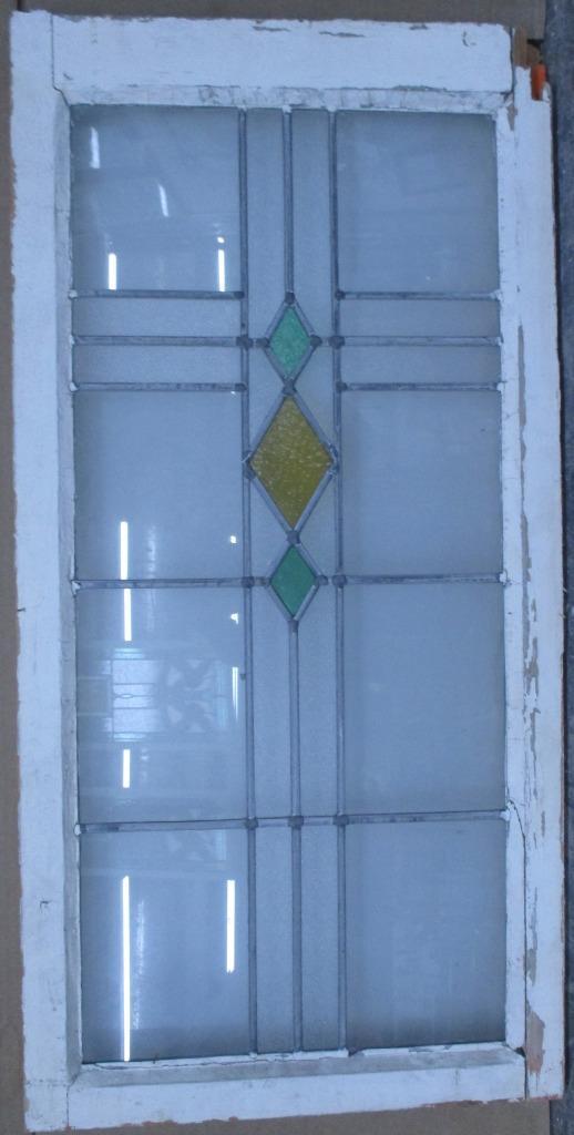 LARGE OLD ENGLISH LEADED STAINED GLASS WINDOW SIMPLE DIAMONDS 37 1/4″ x 18 3/4″