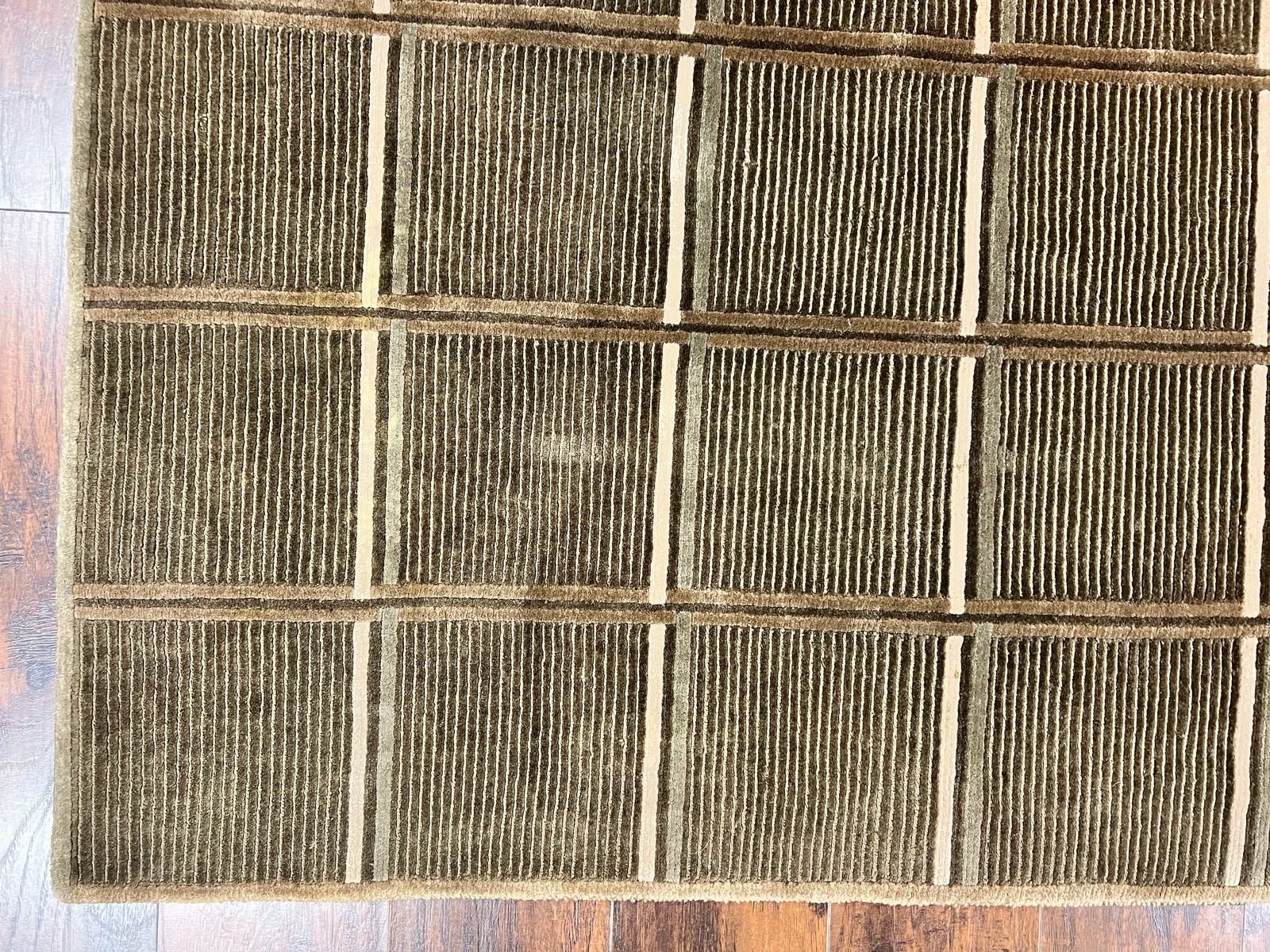Green Tibetan Rug 4×6 Wool Handmade Panel Design Modern Contemporary Carpet