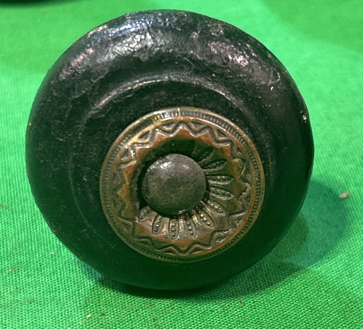 Five Antique Wood Furniture Knobs Black Painted Drawer Pulls Eastlake Victorian