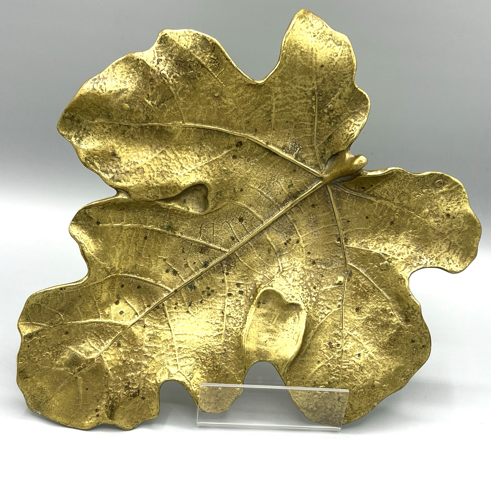 Vintage 1948 Virginia Metalcrafters Brass Fig Leaf Tray Dish 4-13 Heavy & Large
