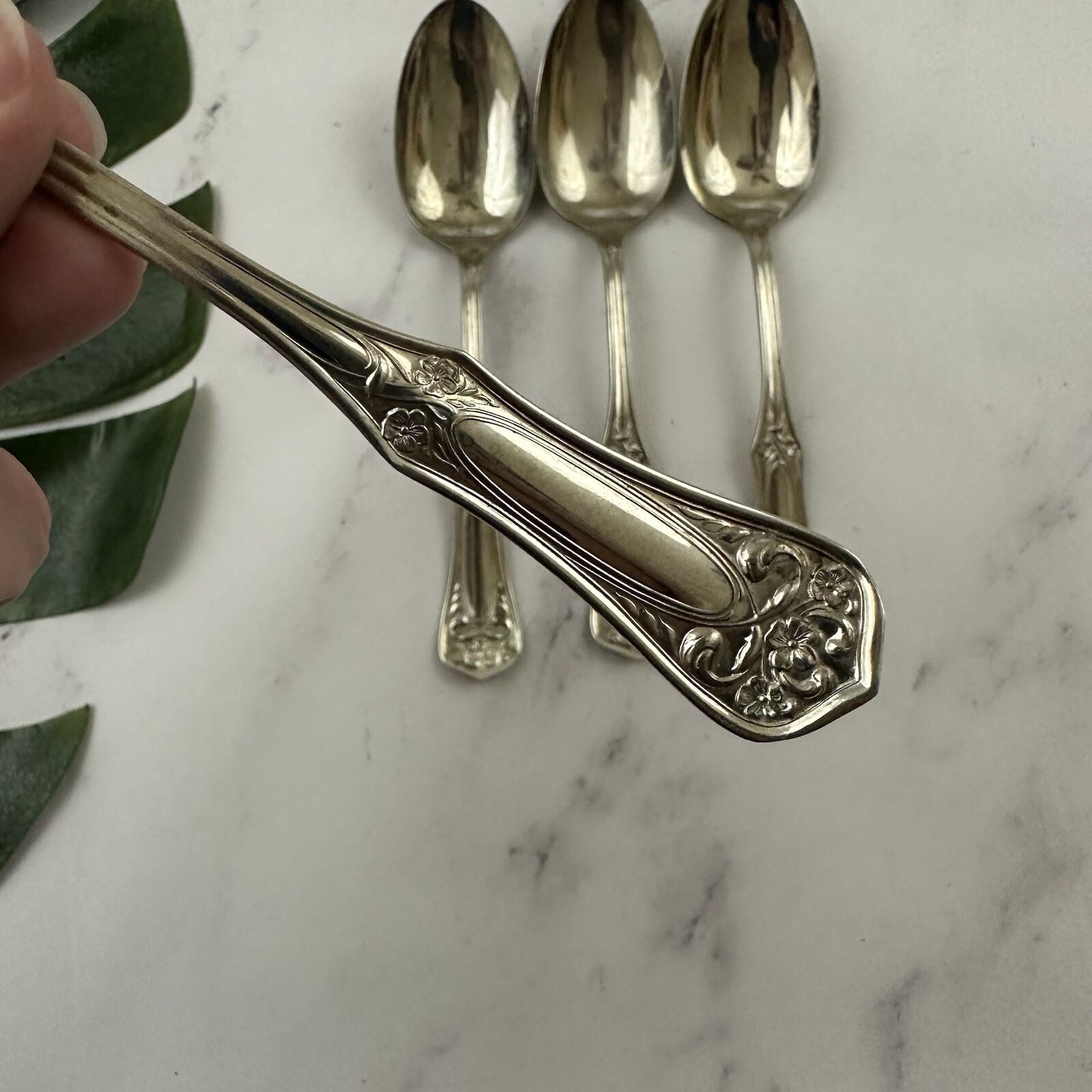 WM Roger Silver Nickel Silverware Flatware Lot of 4 Tablespoon Floral Pattern
