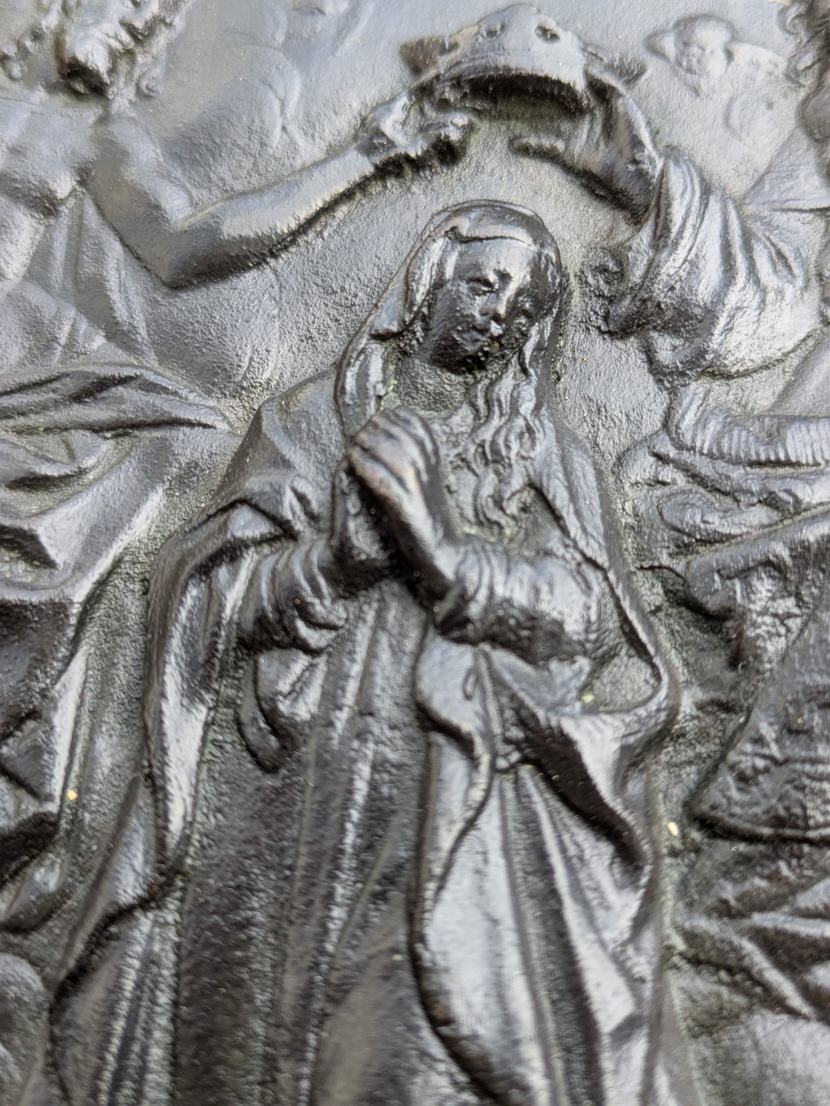19th century Bronze Relief Plague Coronation of the virgin Mary Holy Trinity