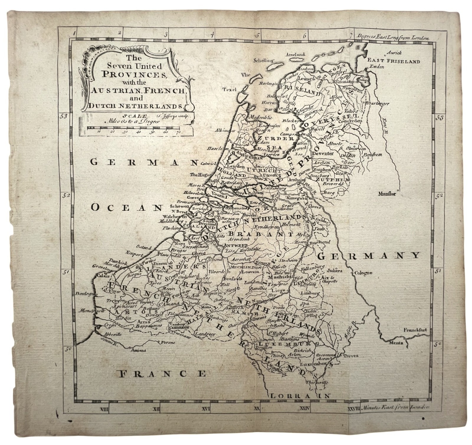c1757 Antique Copperplate Engraved Map AUSTRIAN, FRENCH, DUTCH NETHERLANDS