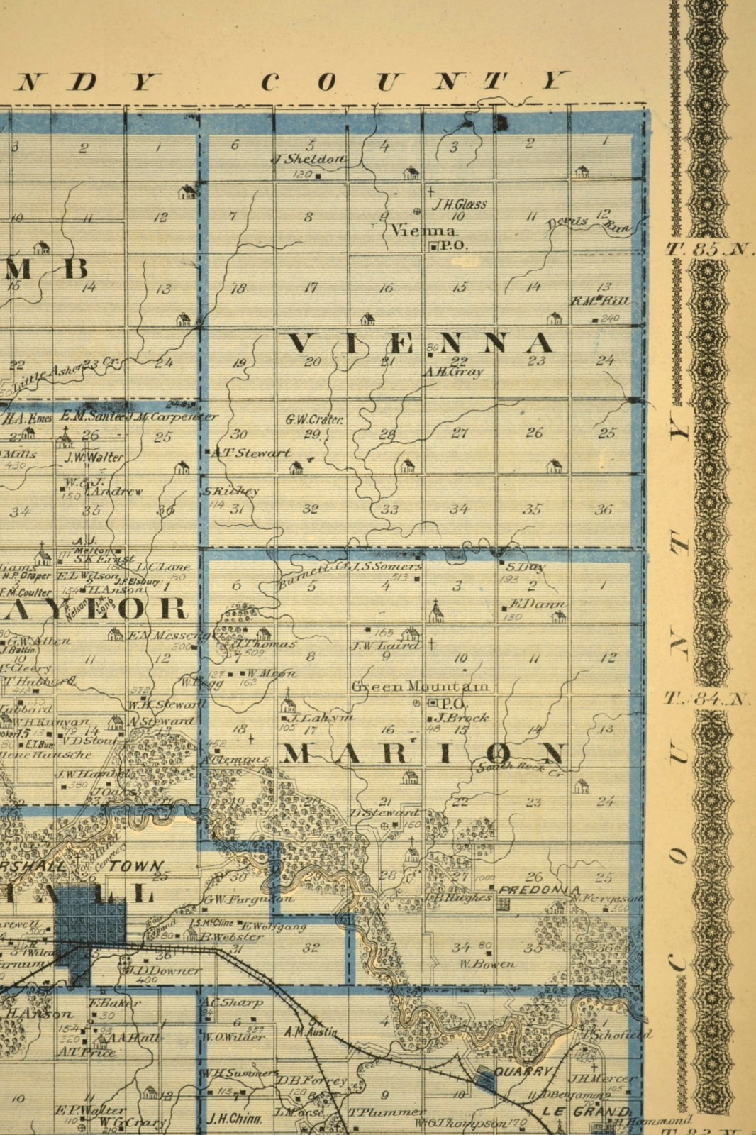 ca 1875 MARSHALL COUNTY Map Central Railroad of Iowa Marshalltown Antique