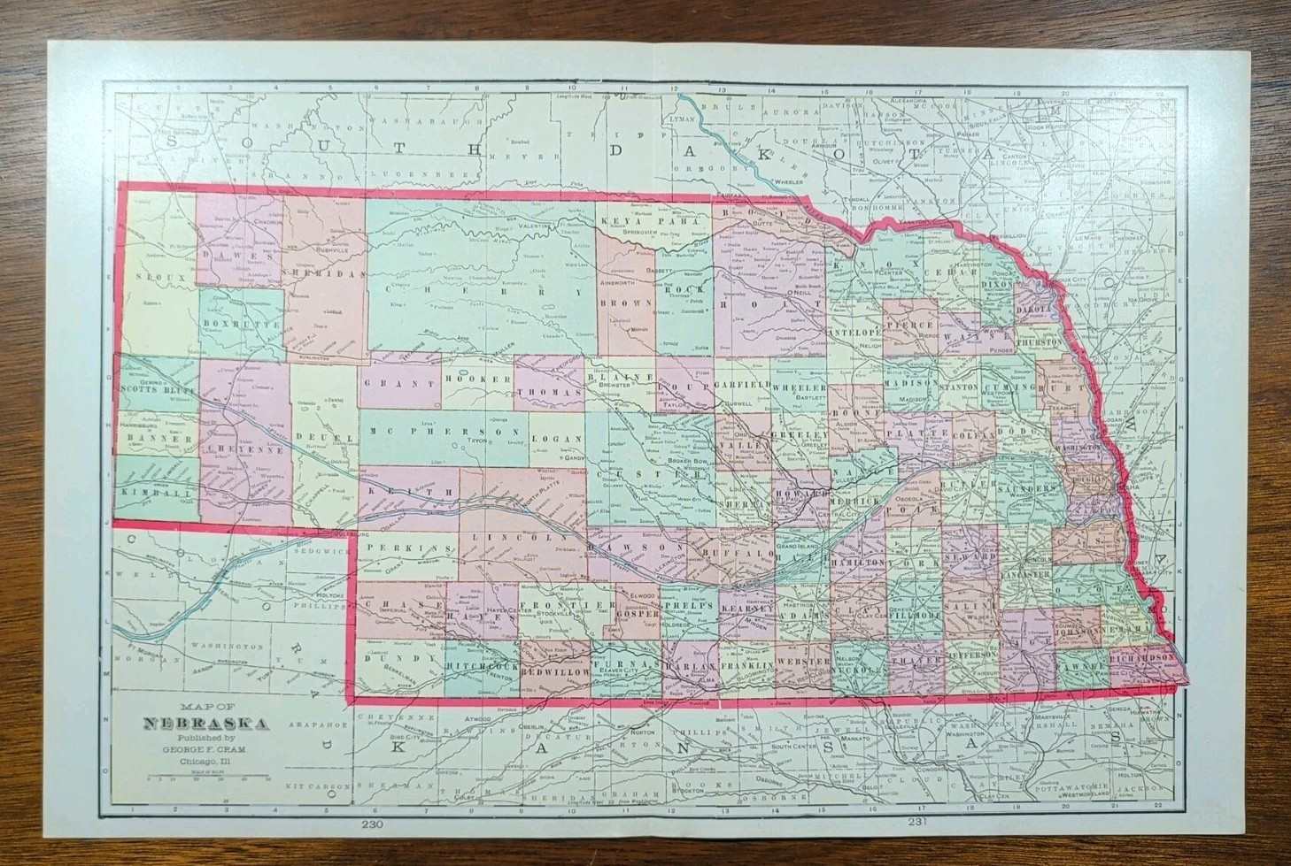 Vintage 1905 NEBRASKA Map 14″x22″ Old Antique Original NORTH PLATTE KIMBALL NE
