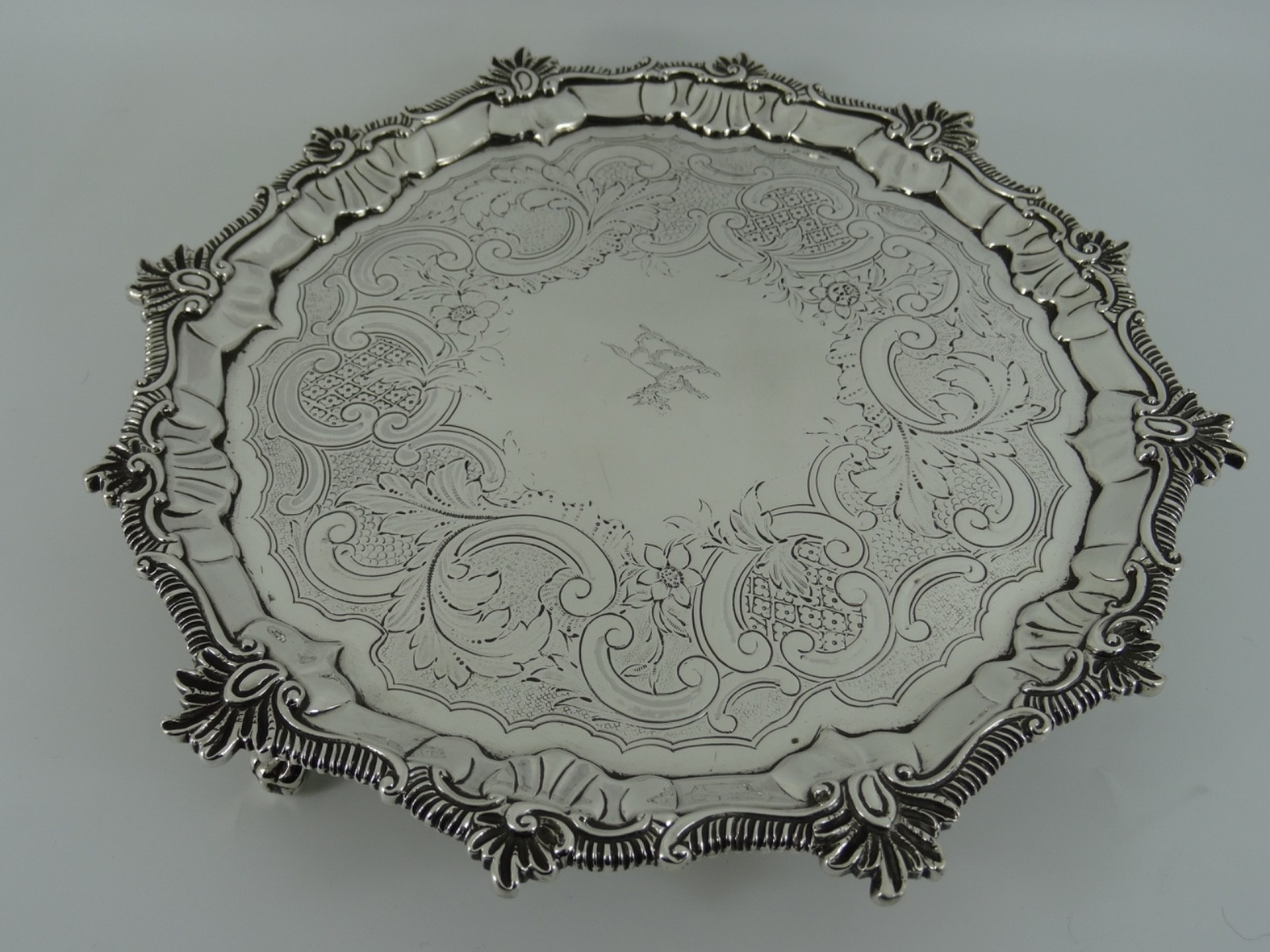 SOLID STERLING SILVER SUPERB ENGLISH ANTIQUE GEORGE III SALVER LONDON 1763 411G