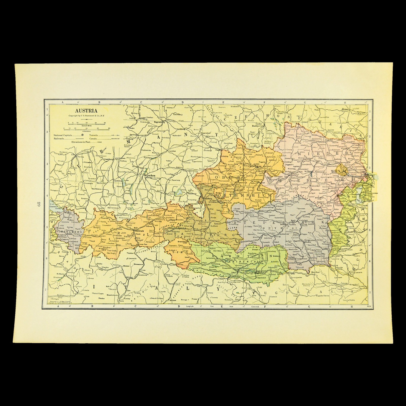 Vintage AUSTRIA Map Wall Art Decor Pre WWII Era Original Antique ca 1939