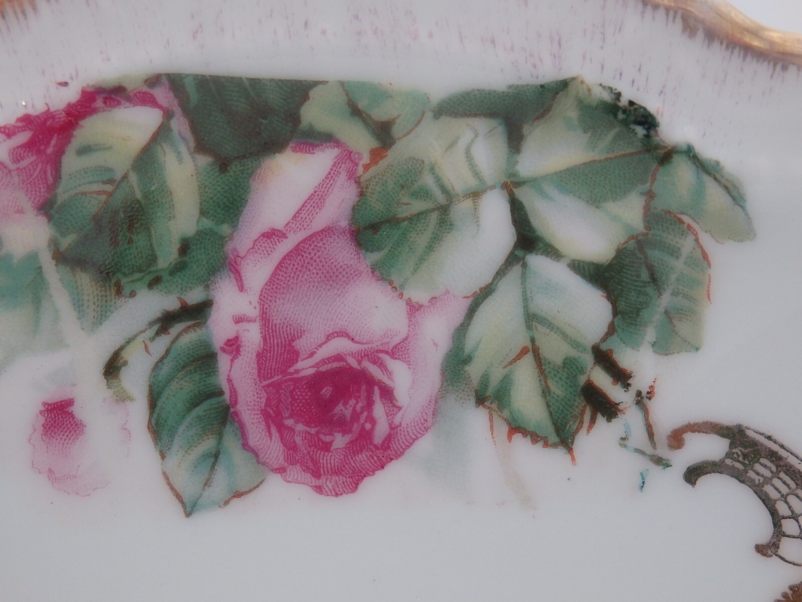 PM Bavaria VTG 8″ Plate Napoleon Transfer Portrait with Pink Roses and Gold Trim
