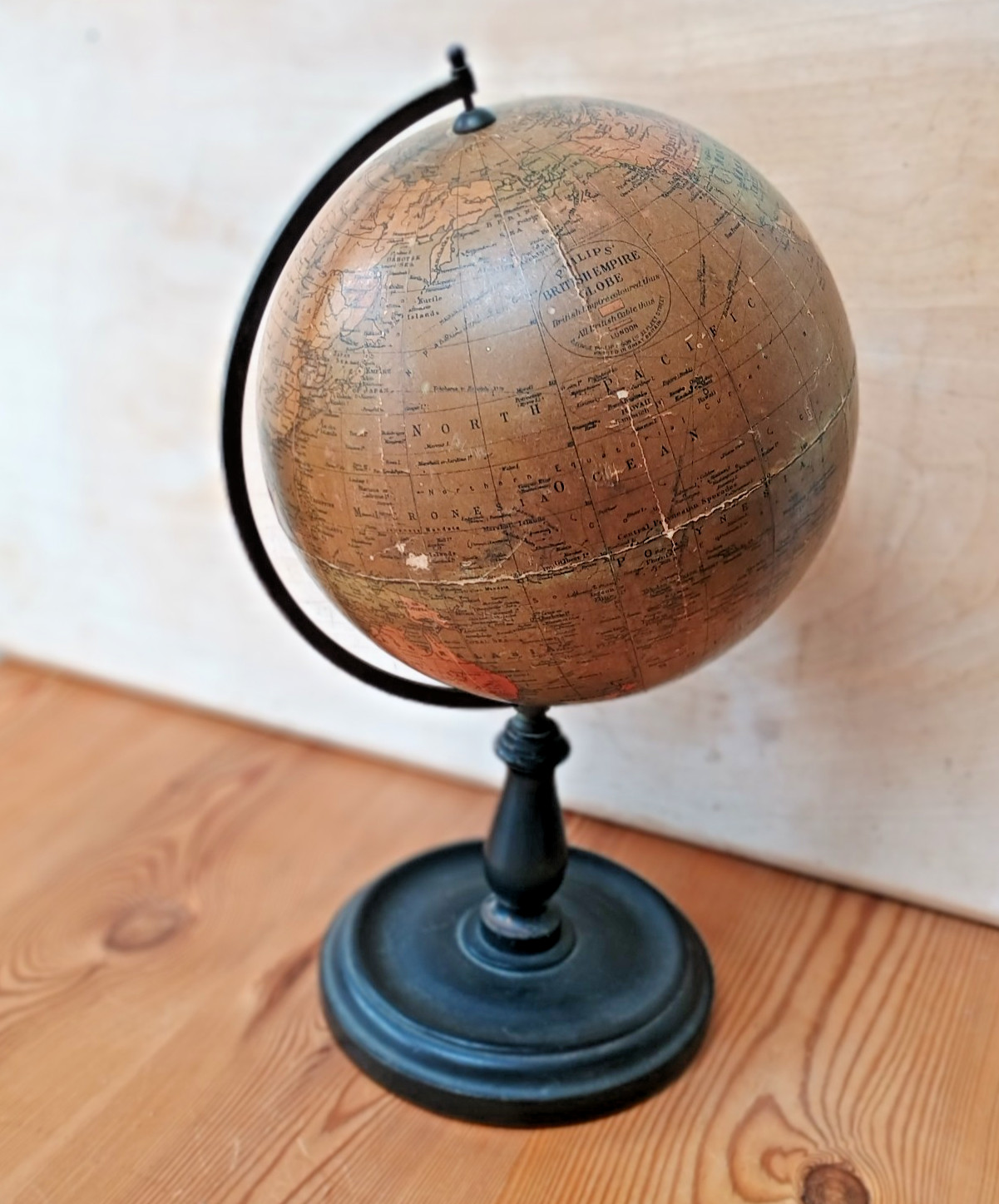 Antique Philips terrestrial globe 8 inches British Empire globe map