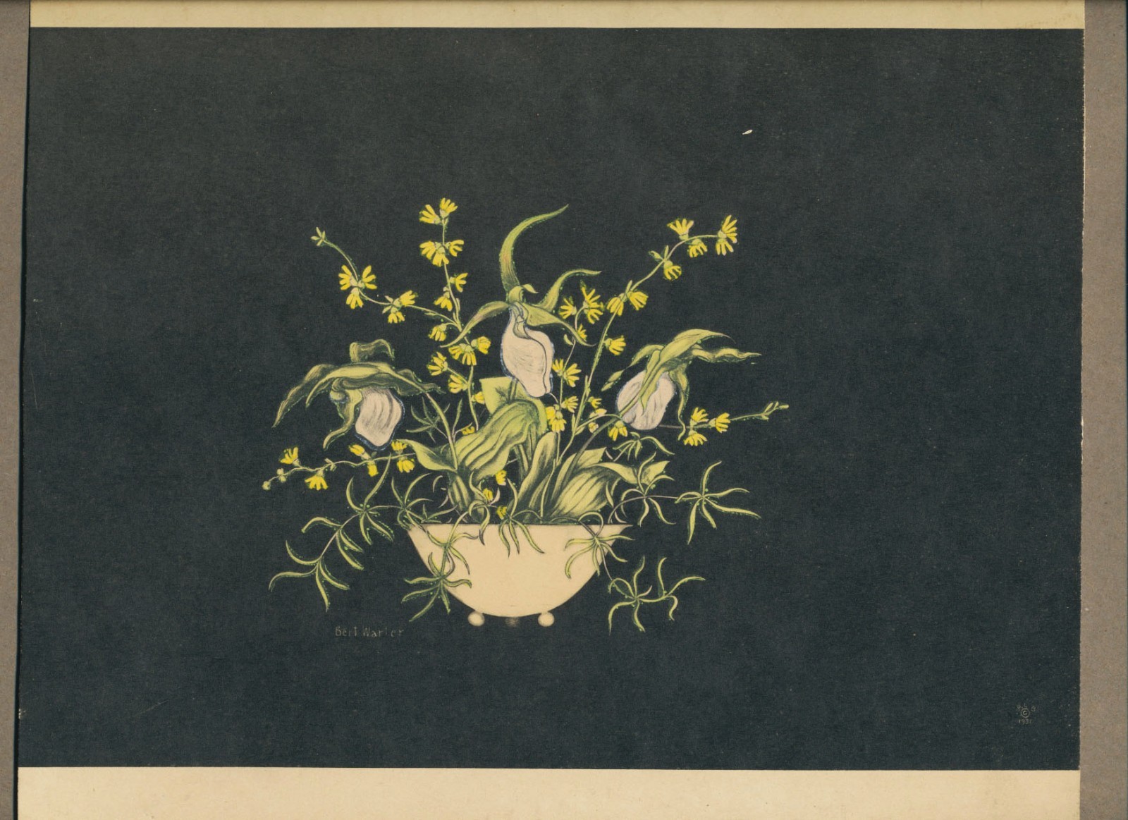 ART DECO EMBELLISHED COLORED LITHO /PRINT ~ LISTED ARTIST ~ PETITE FLORAL