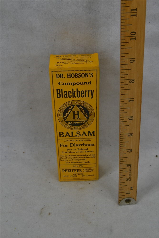antique quack medicine bottle label box Hobsons Compound 10% alcohol diarrrhoea