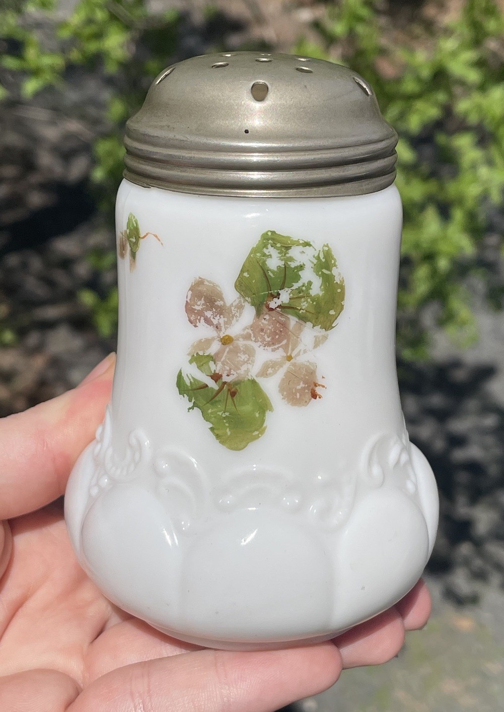 Antique EAPG Milk / White Glass Muffineer Sugar Shaker 19th C. Victorian Table