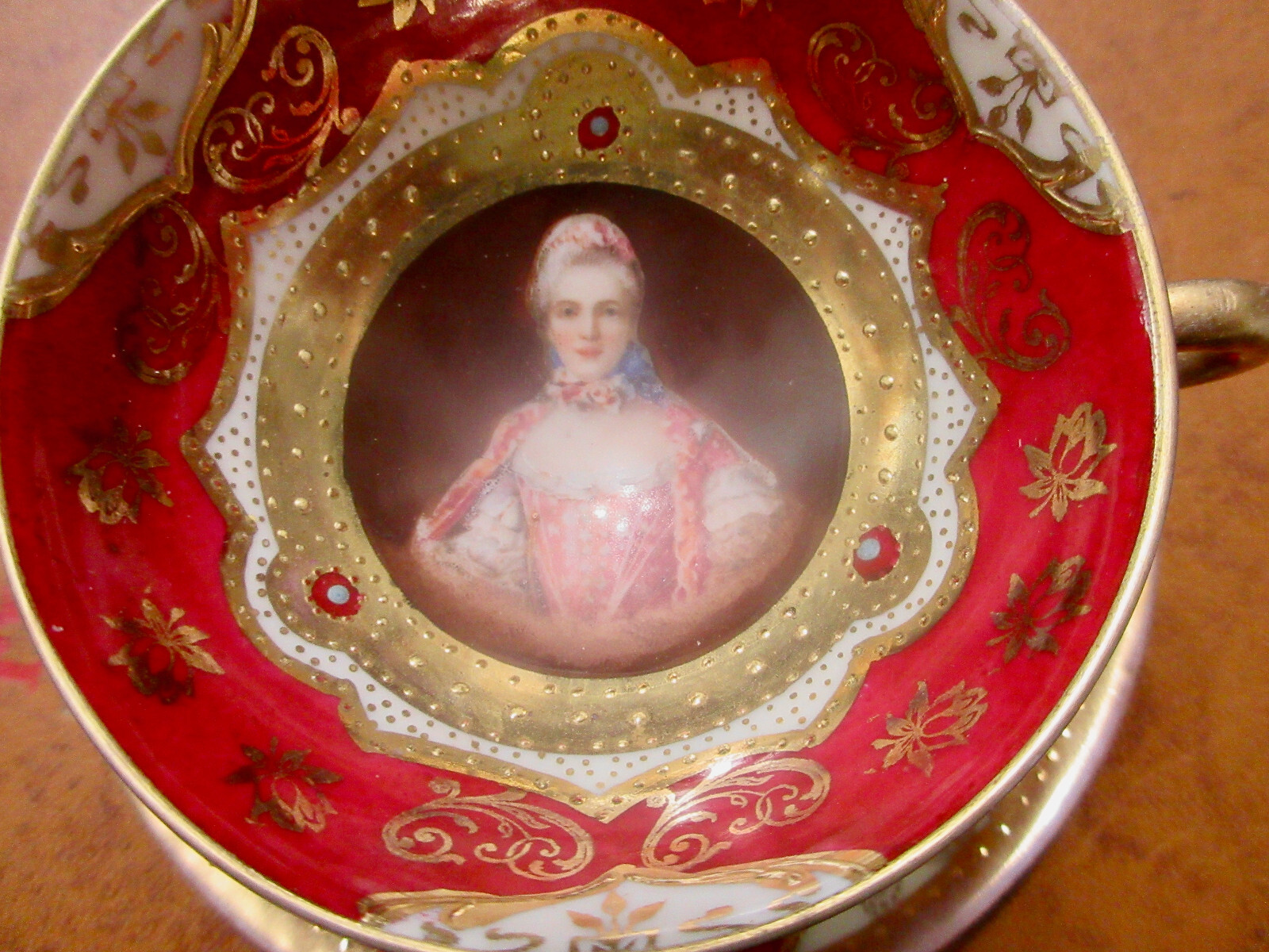 Scarce Austria “V” mark Demitasse Portrait Cup & Plate Royal Lady Neck Roses