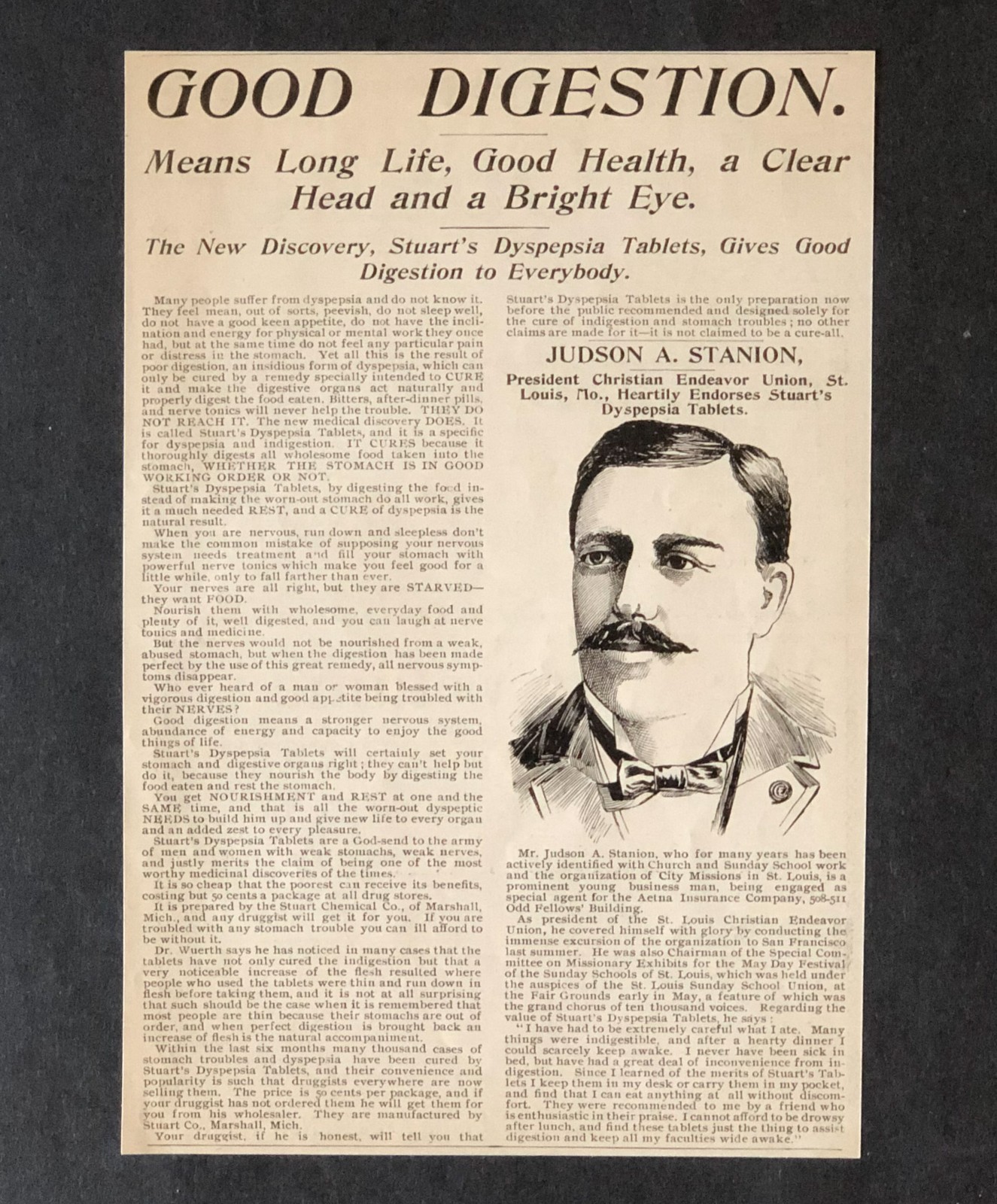 1898 Digestion Quack Medicine Advertisement Dyspepsia Tablets Antique Print AD