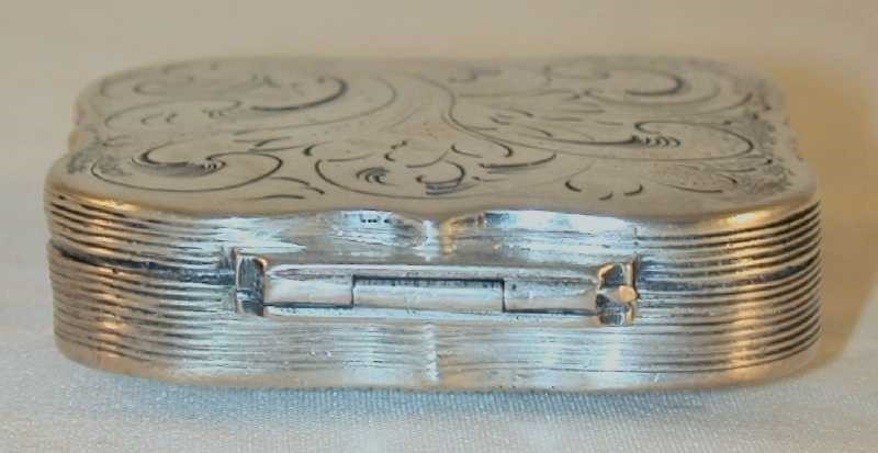 1850 Holland Silver Patch Box Engraved Scroll Design with Reeded Bottom & Sides