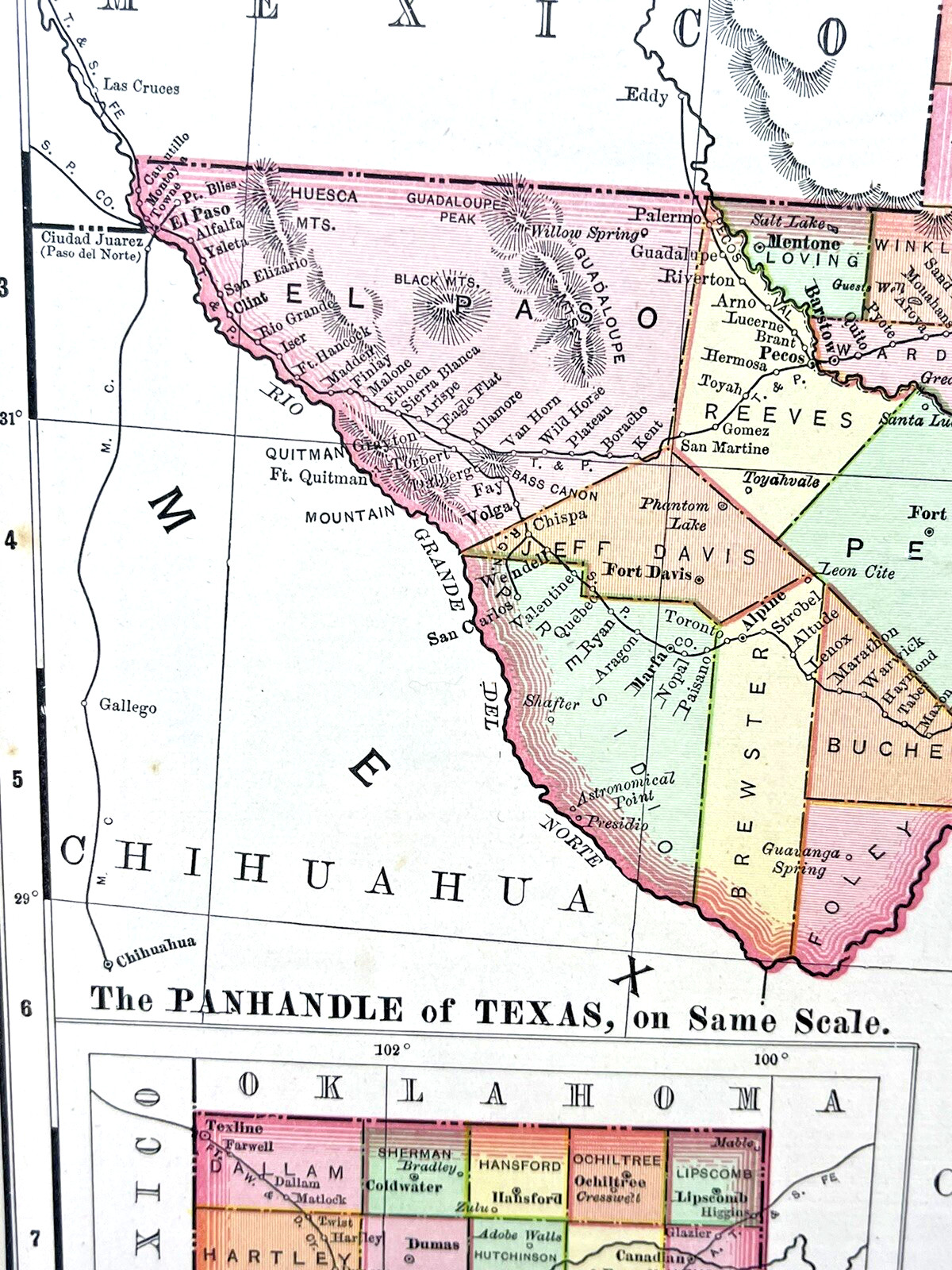 Rand McNally Texas State 1895 Machine Metal Colored Print Map Office Art