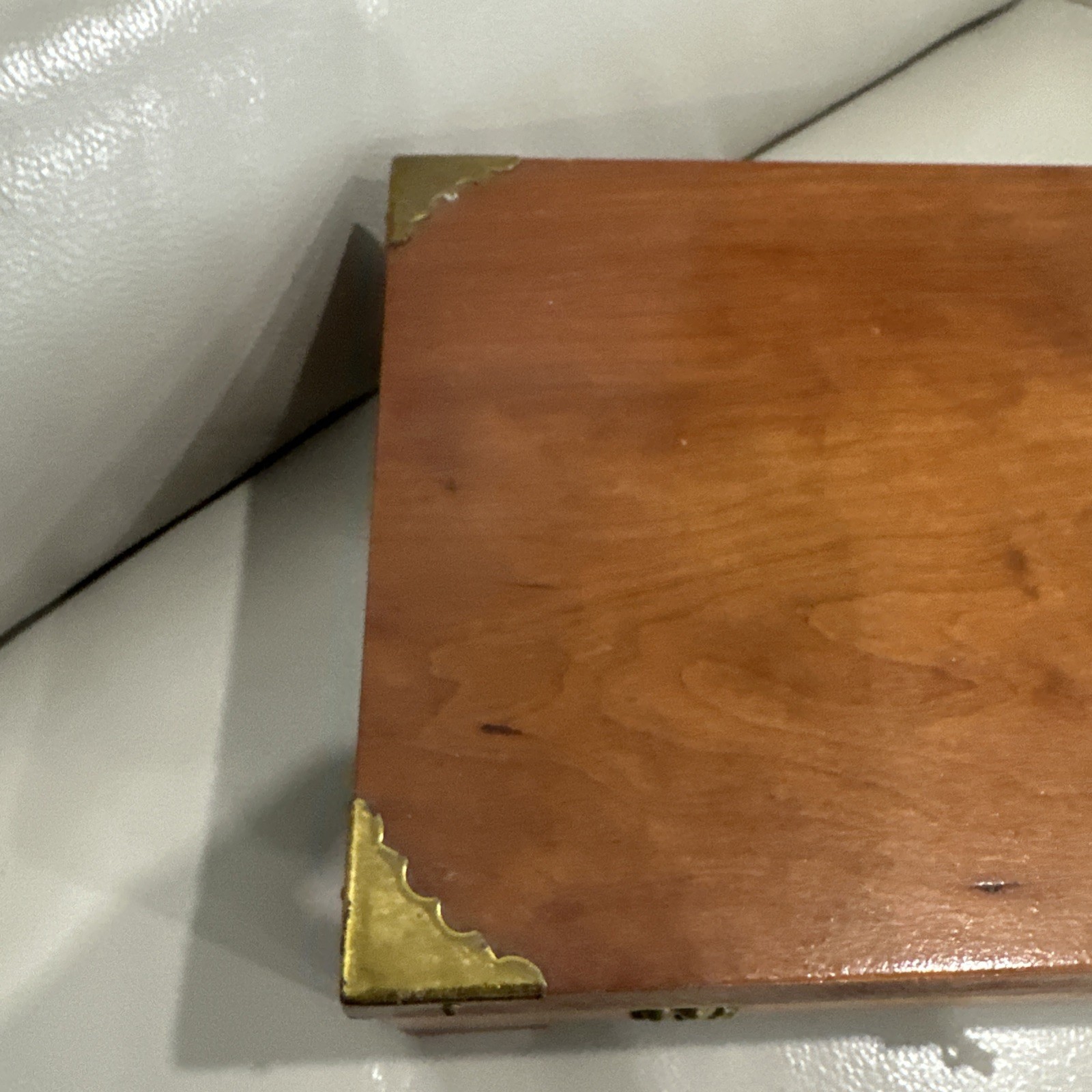 Solid Wood Box Brass Lock Corners Keepsake Trinket Jewelry Hinged Lid 12×7.5”