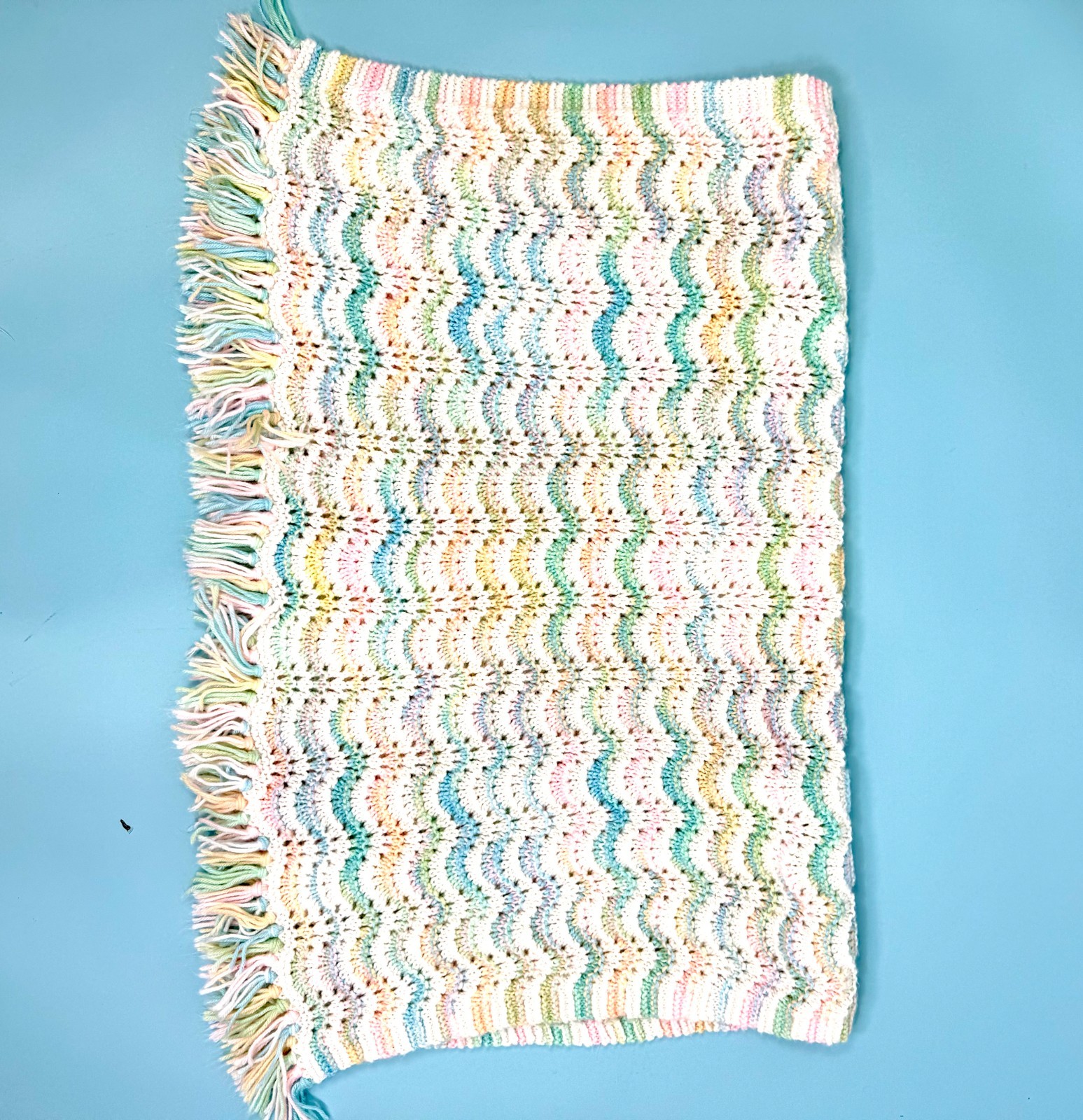 Handmade croched multi color baby blanket