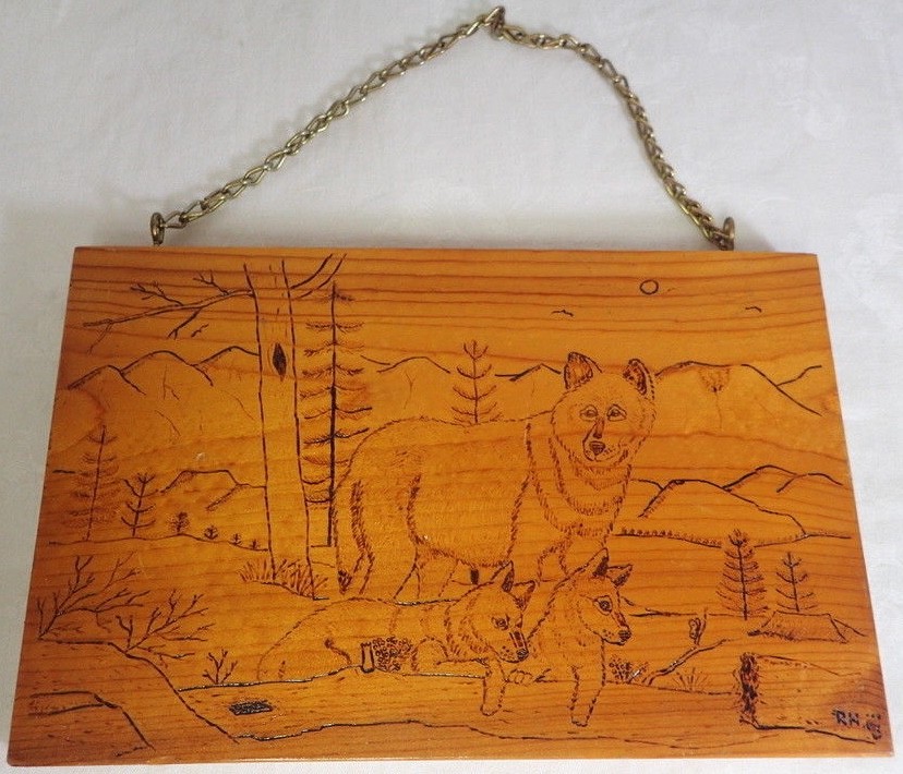 Wood Burned Family Of Wolves Wolf Picture Wildlife Outsider Art Rustic Folk Art